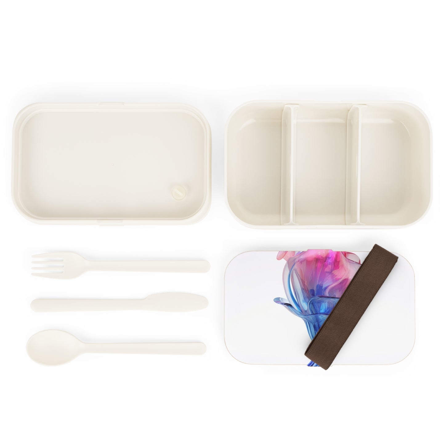 Bento Lunch Box Pink & Blue Tulip Rose 4