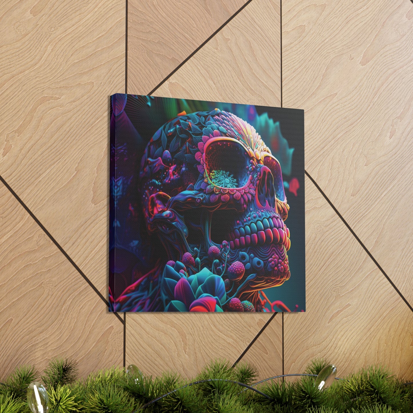 Canvas Gallery Wraps Florescent Skull Death 3