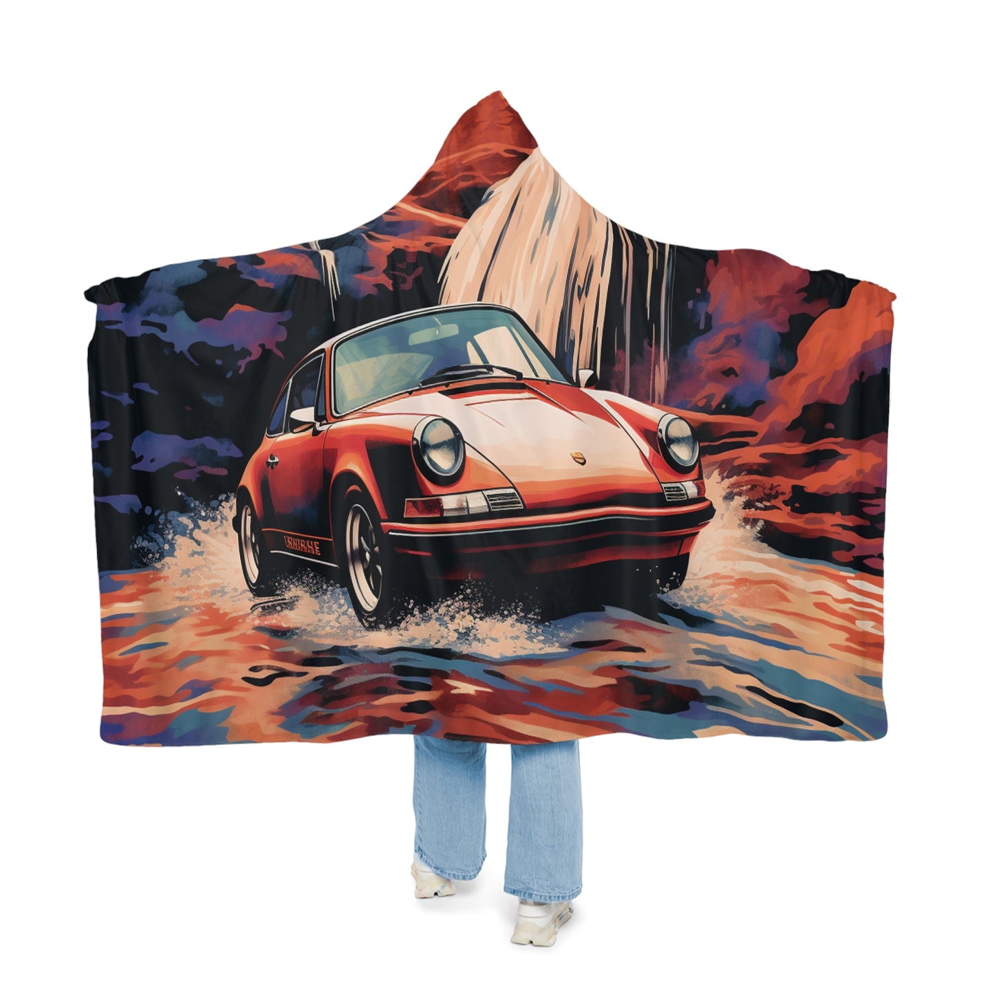 Snuggle Hooded Blanket American Flag Porsche Abstract 4