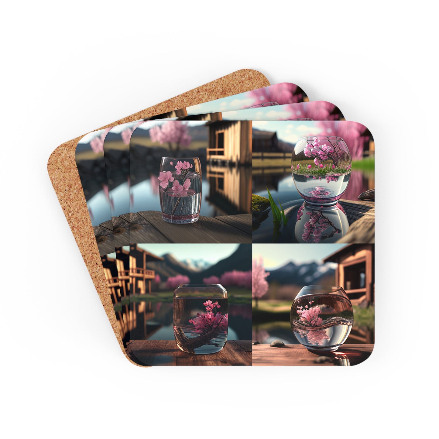 Corkwood Coaster Set Cherry Blossom 5