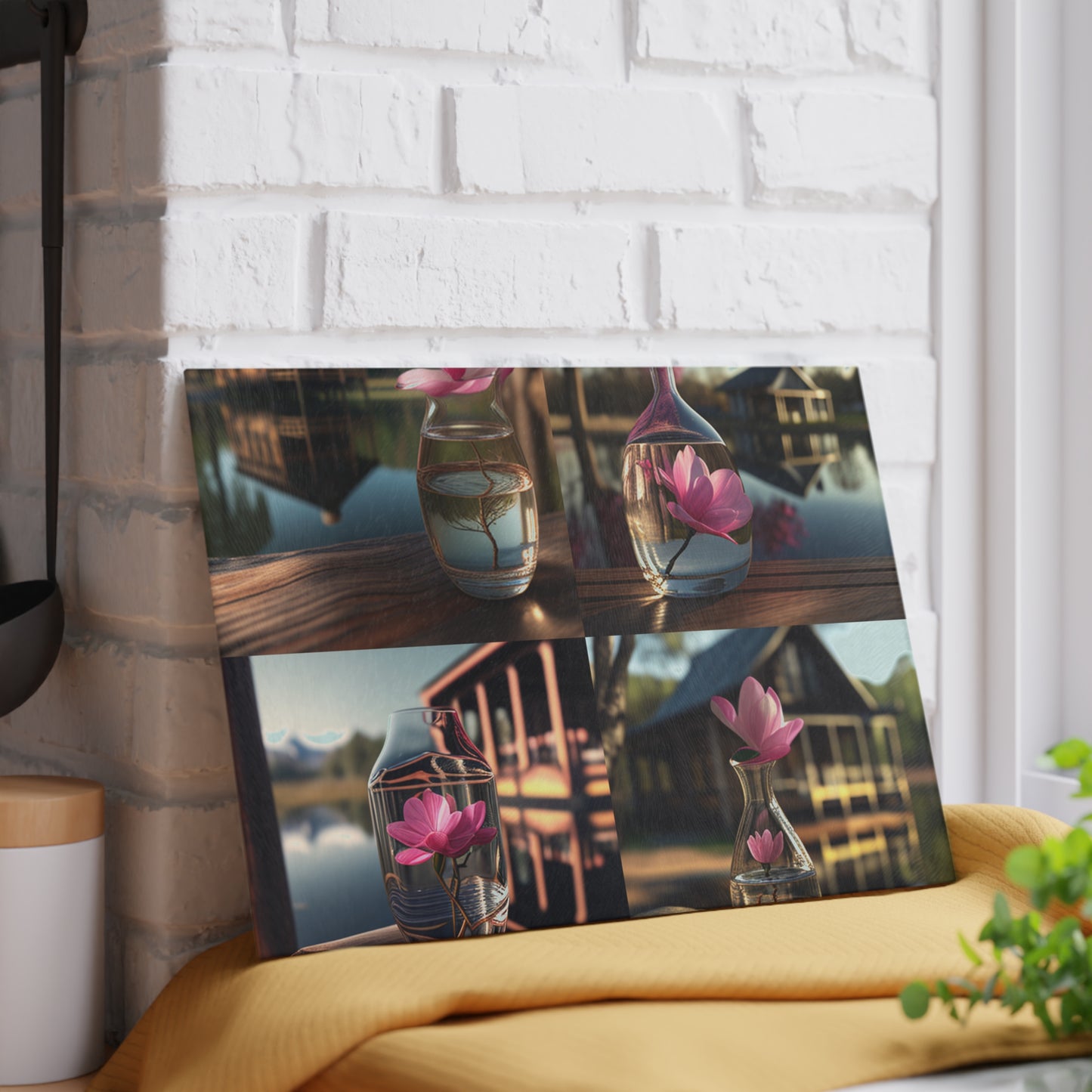 Glass Cutting Board Magnolia in a Glass vase 5