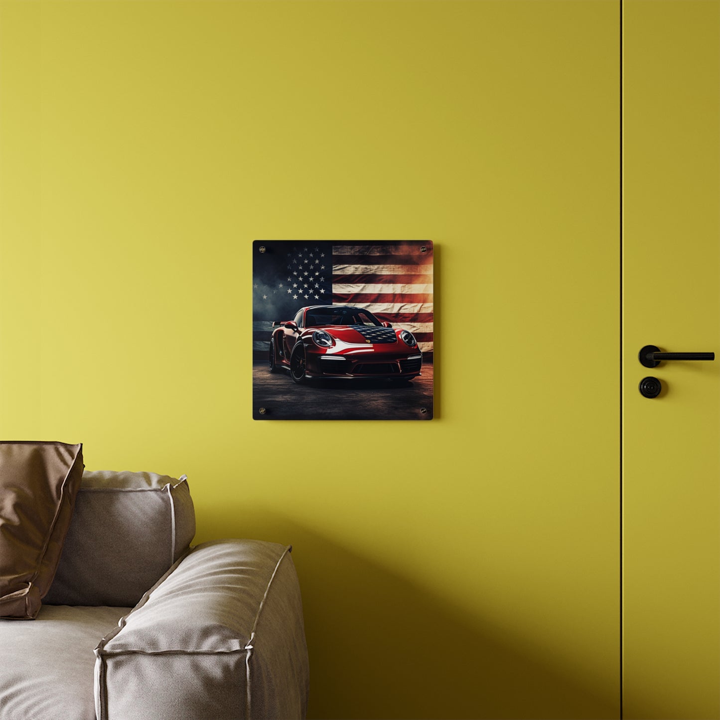 Acrylic Wall Art Panels American Flag Background Porsche 2