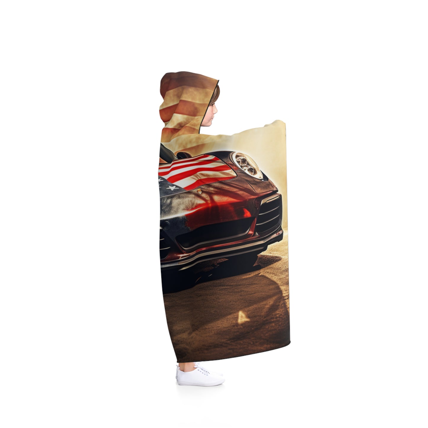 Hooded Blanket Abstract American Flag Background Porsche 1