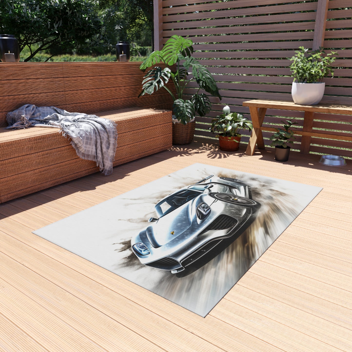 Outdoor Rug  918 Spyder white background driving fast with water splashing 2