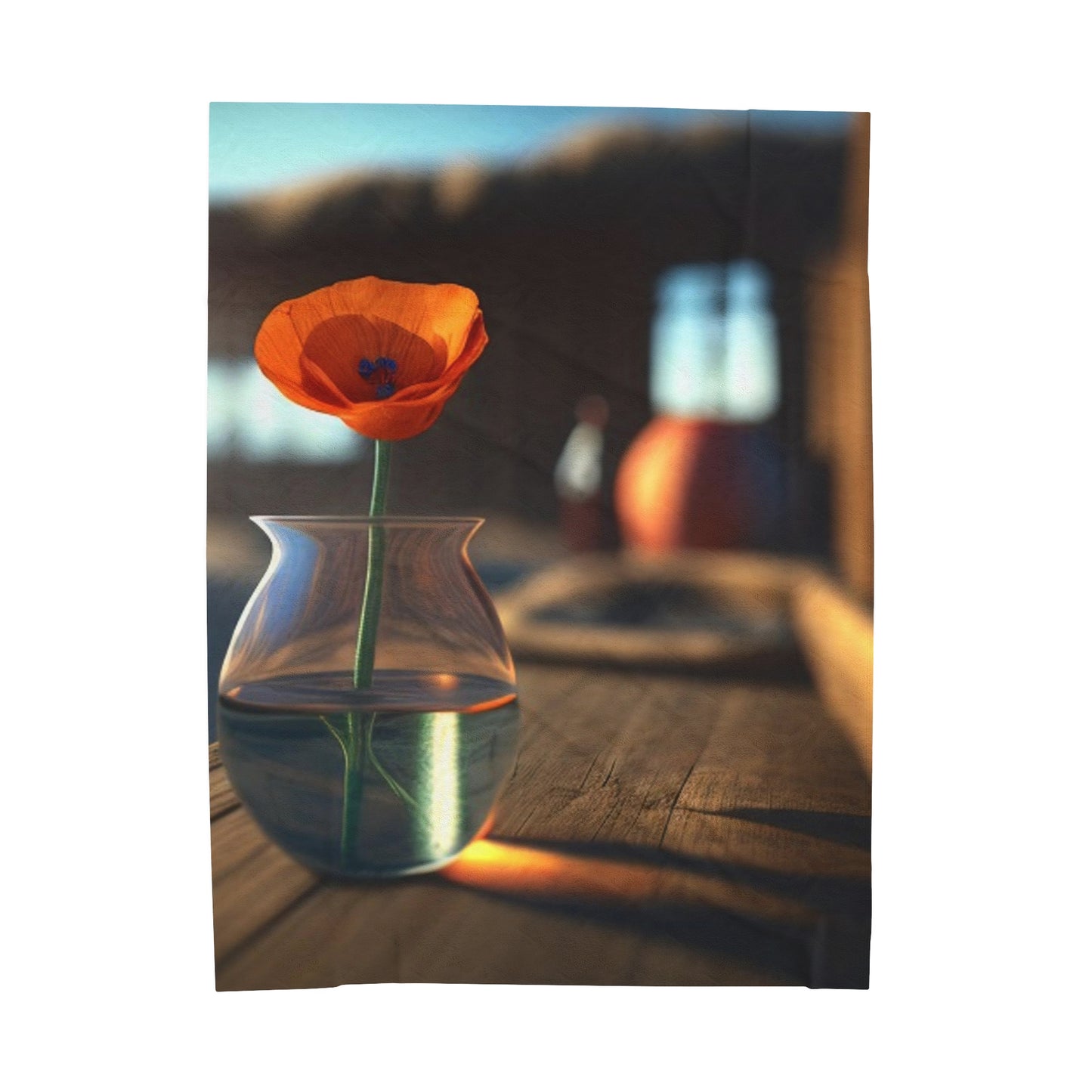 Velveteen Plush Blanket Poppy in a Glass Vase 2