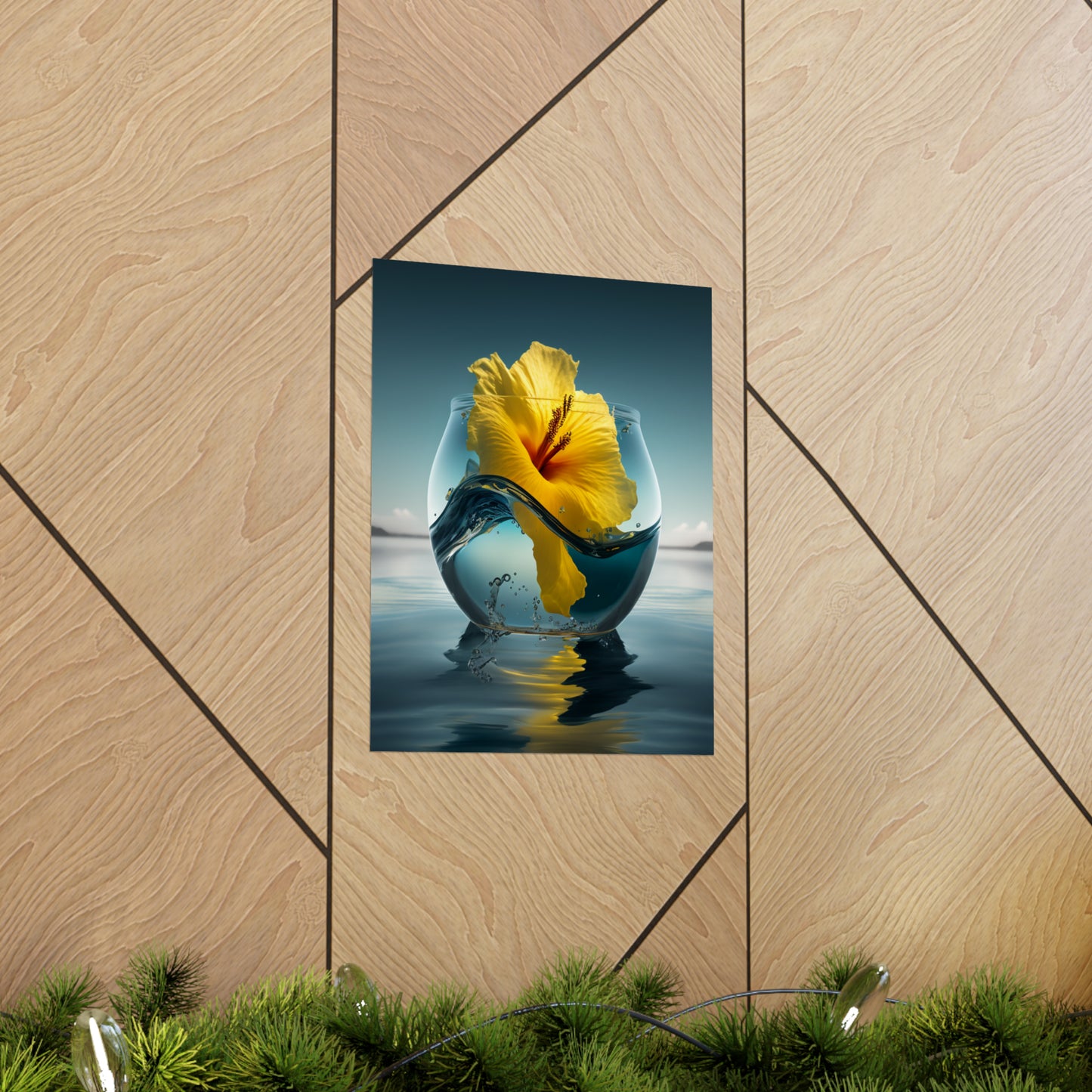 Premium Matte Vertical Posters Yellow Hibiscus glass 4