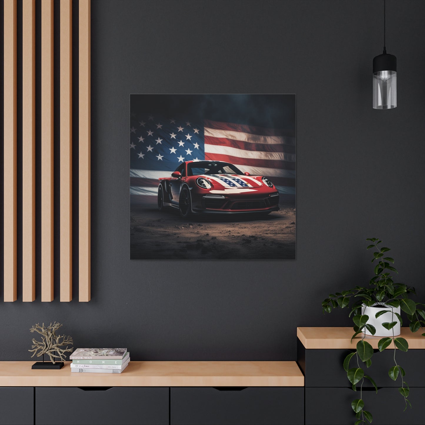 Canvas Gallery Wraps American Flag Background Porsche 3