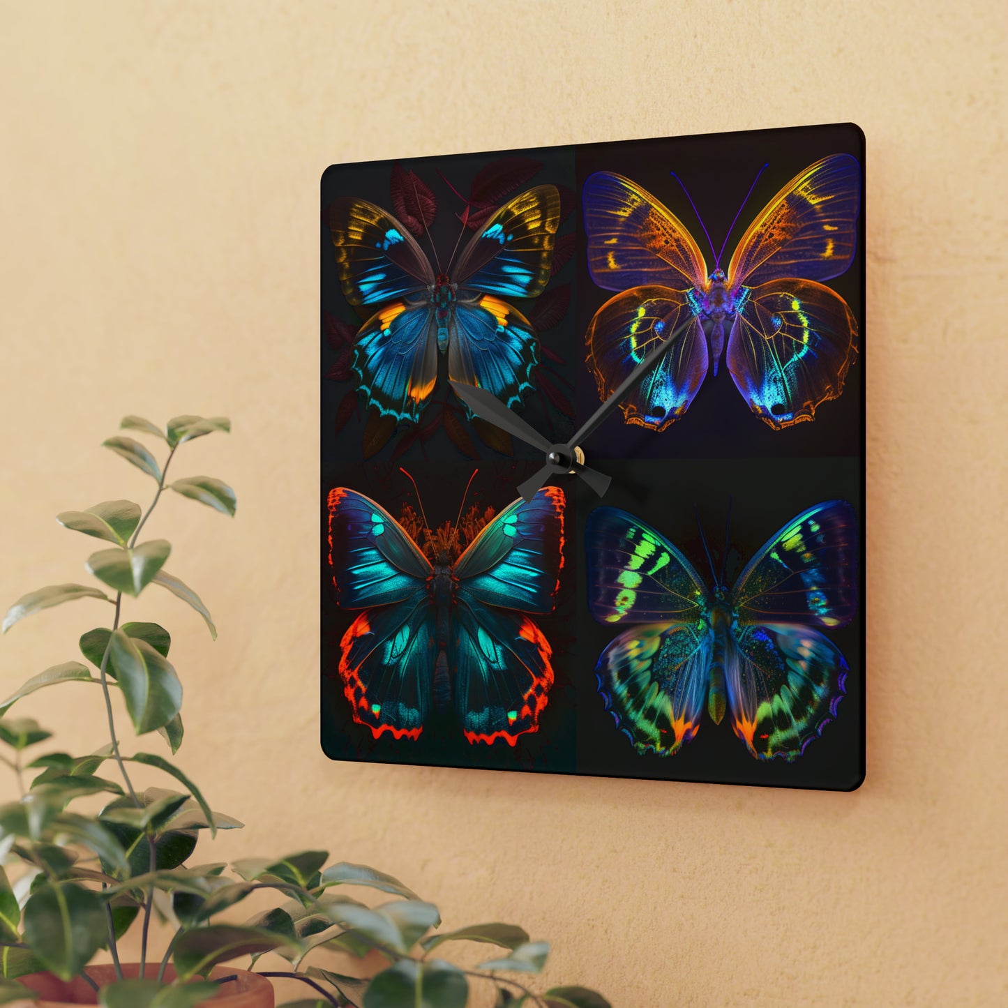 Acrylic Wall Clock Neon Butterfly Flair 5