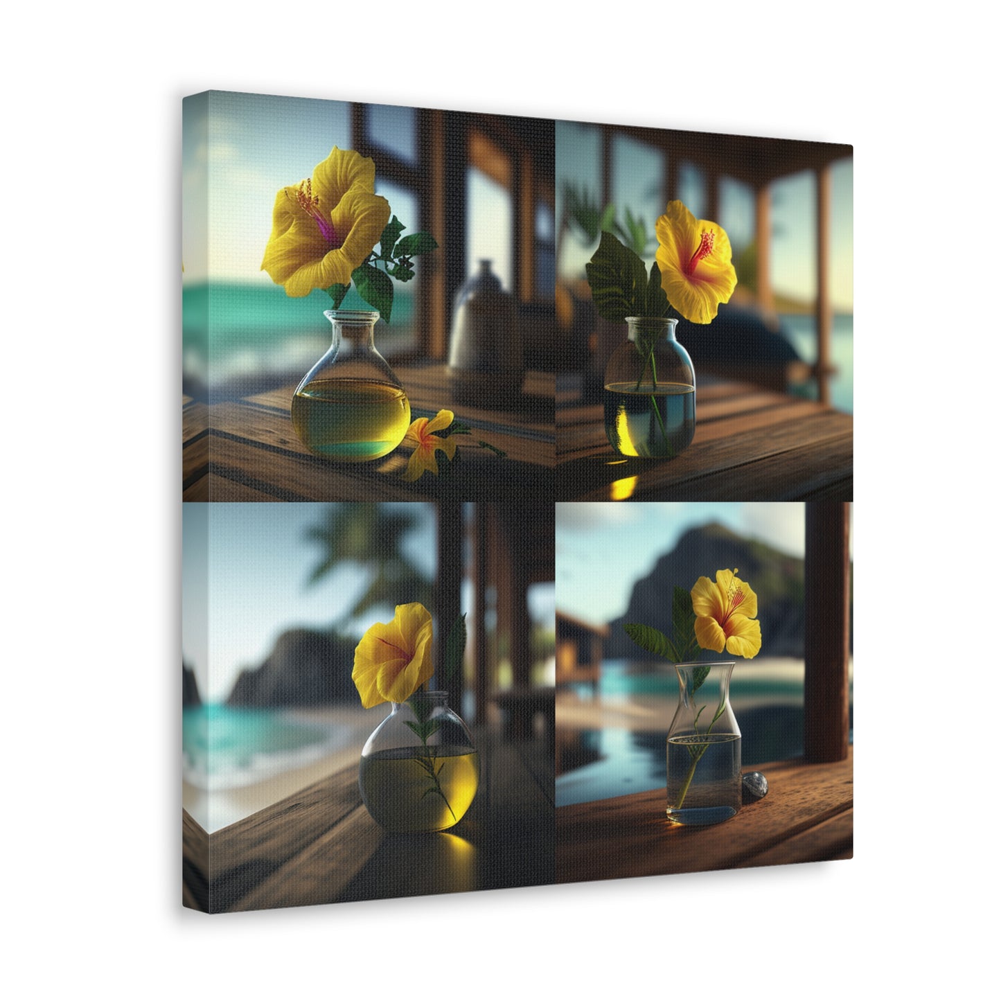 Canvas Gallery Wraps Yellow Hibiscus Wood 5