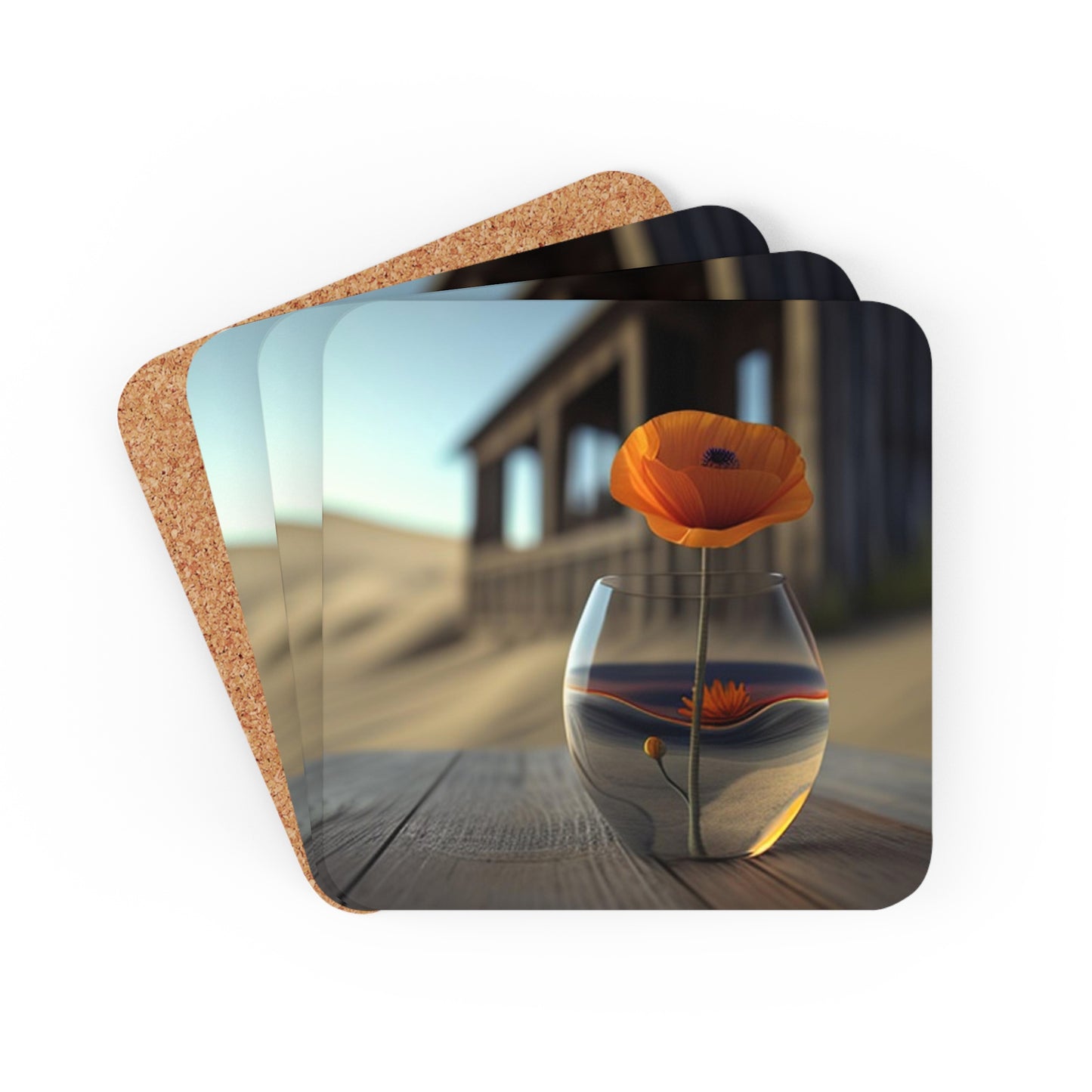 Corkwood Coaster Set Poppy in a Glass Vase 4