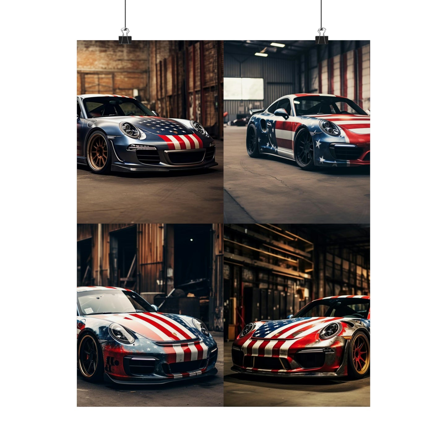 Premium Matte Vertical Posters American Flag Porsche 5