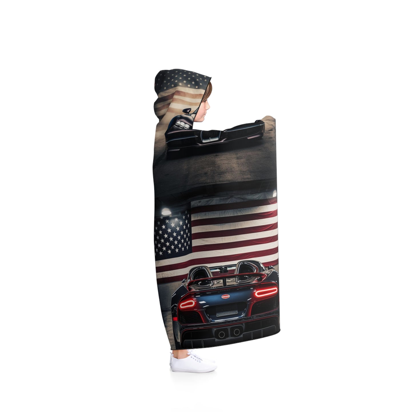 Hooded Blanket American Flag Background Bugatti 5