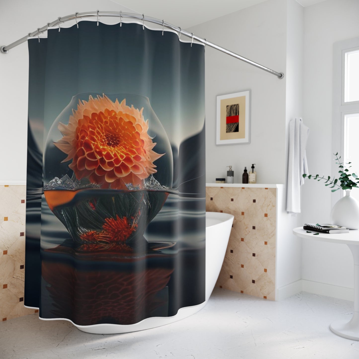 Polyester Shower Curtain Dahlia Orange 3