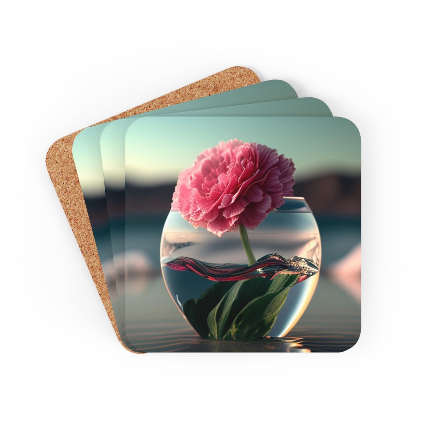 Corkwood Coaster Set Carnation 2