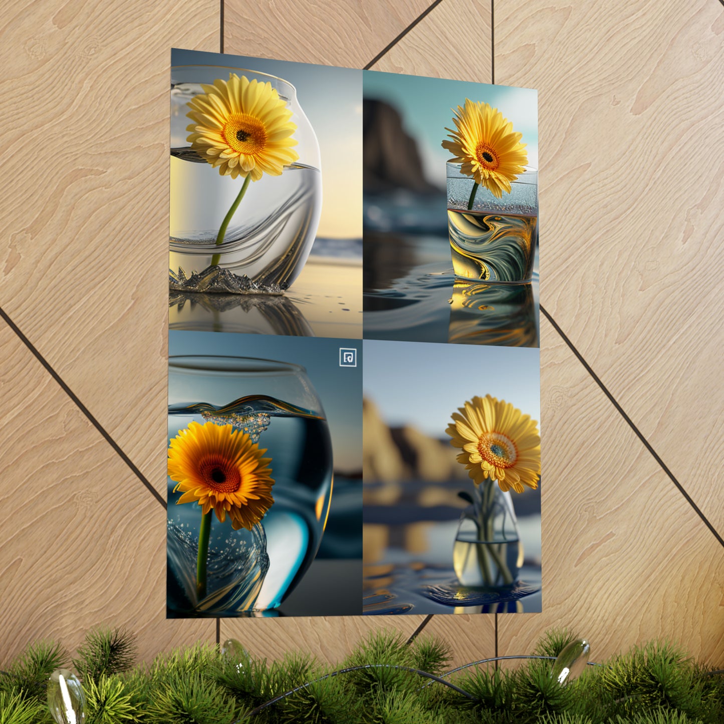 Premium Matte Vertical Posters yello Gerbera glass 5