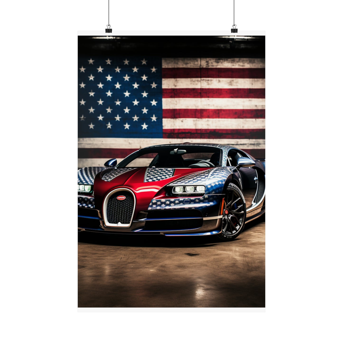 Premium Matte Vertical Posters Bugatti American Flag 1