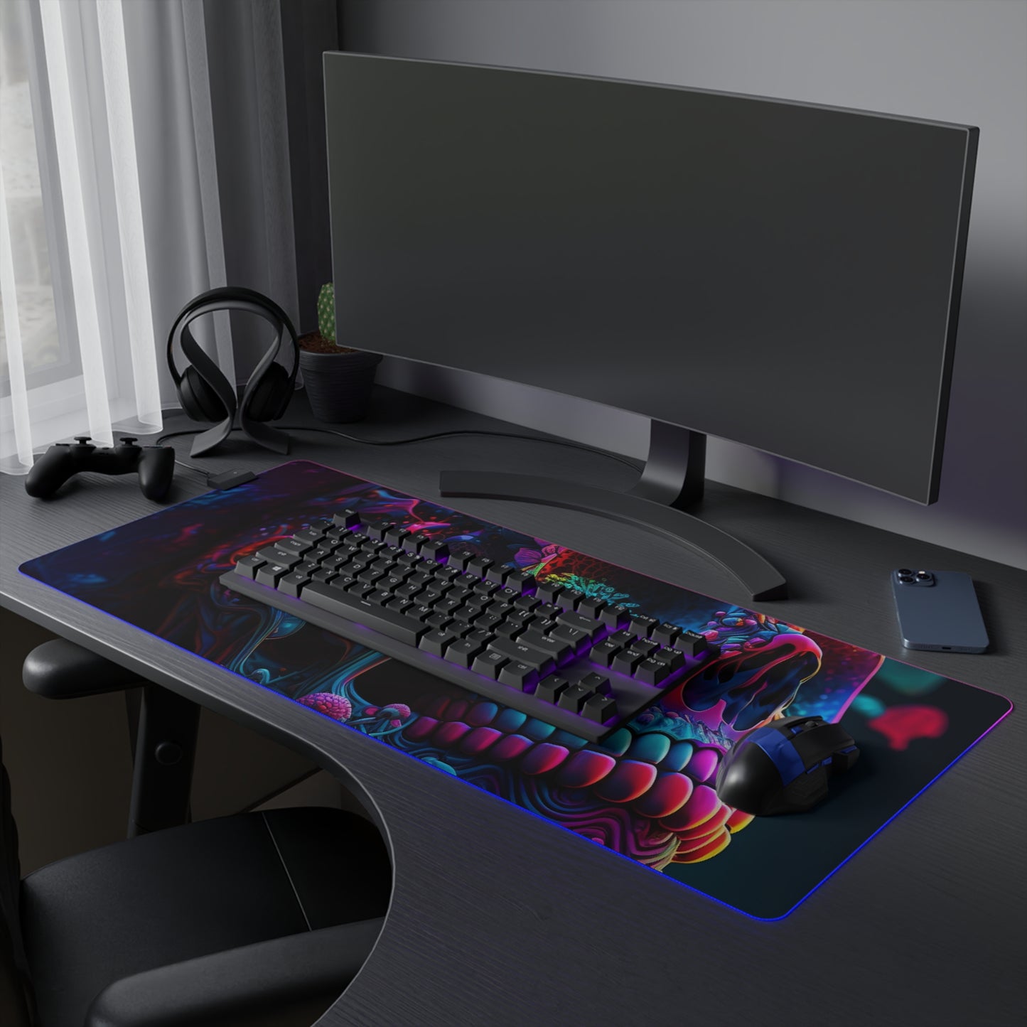 LED Gaming Mouse Pad Florescent Skull Death 3