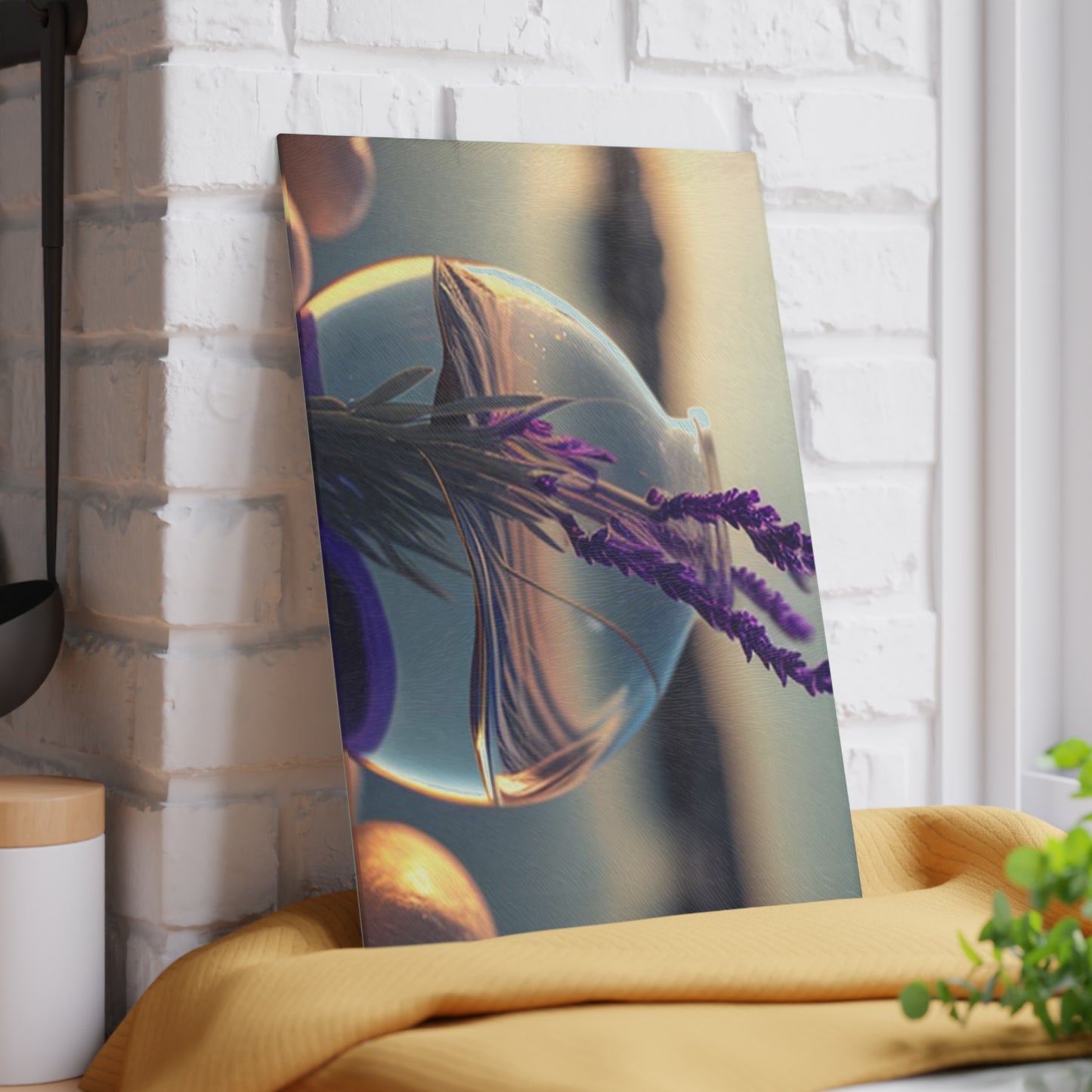 Glass Cutting Board Lavender in a vase 3