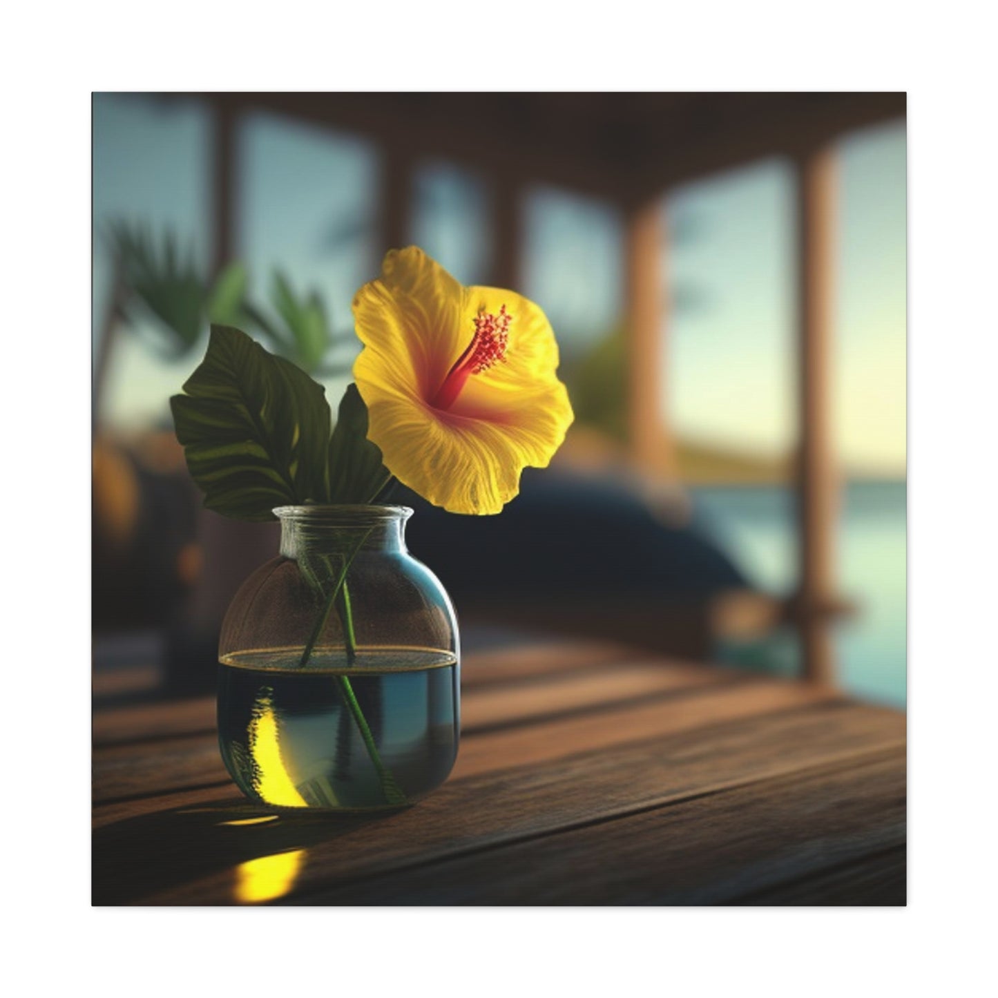 Canvas Gallery Wraps Yellow Hibiscus Wood 2