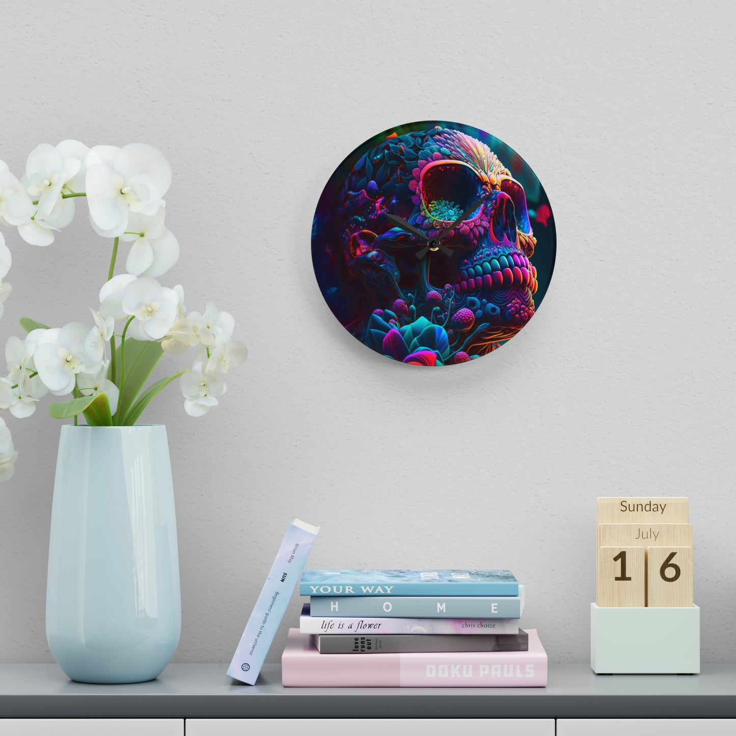 Acrylic Wall Clock Florescent Skull Death 3