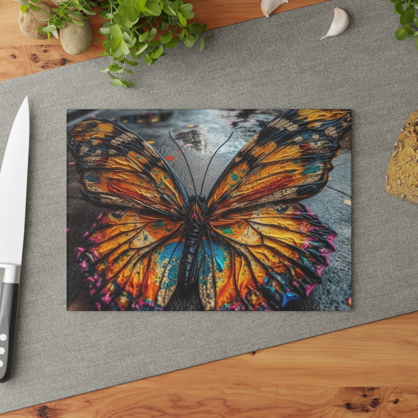 Glass Cutting Board Liquid Street Butterfly 1