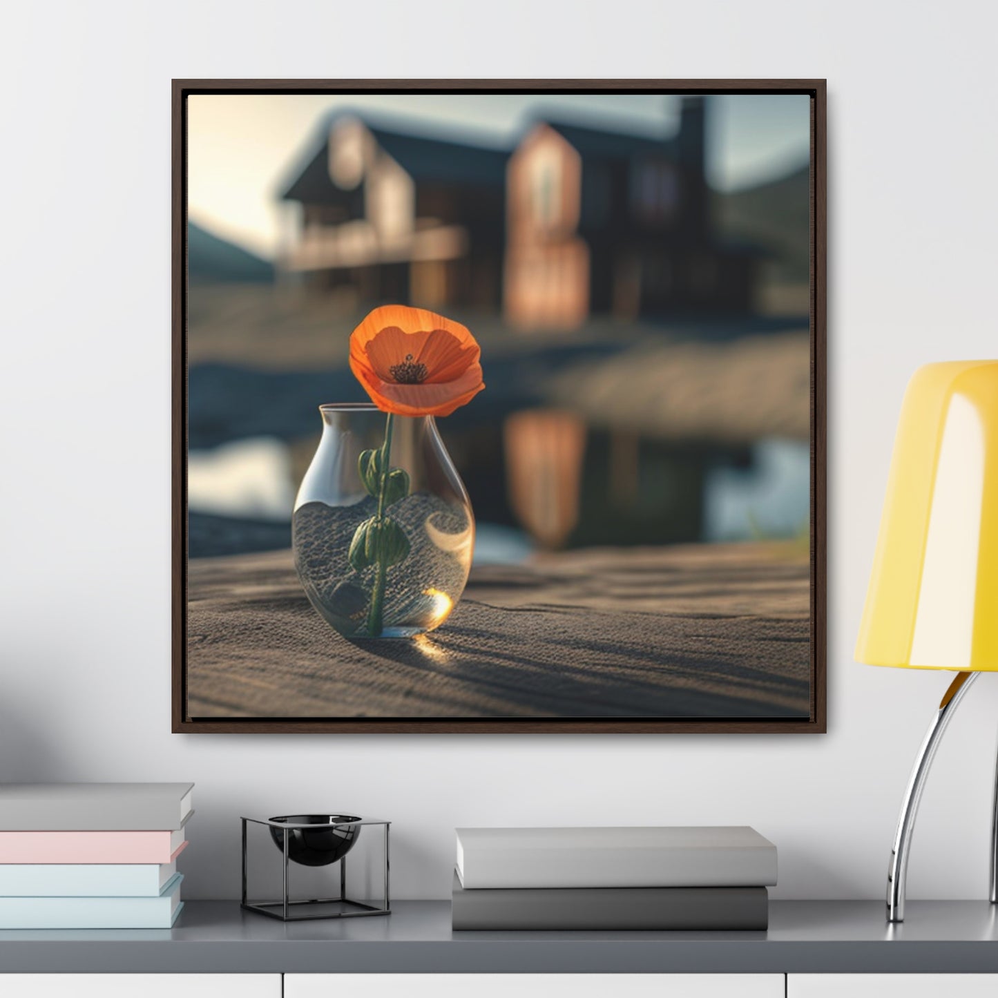 Gallery Canvas Wraps, Square Frame Orange Poppy in a Vase 4