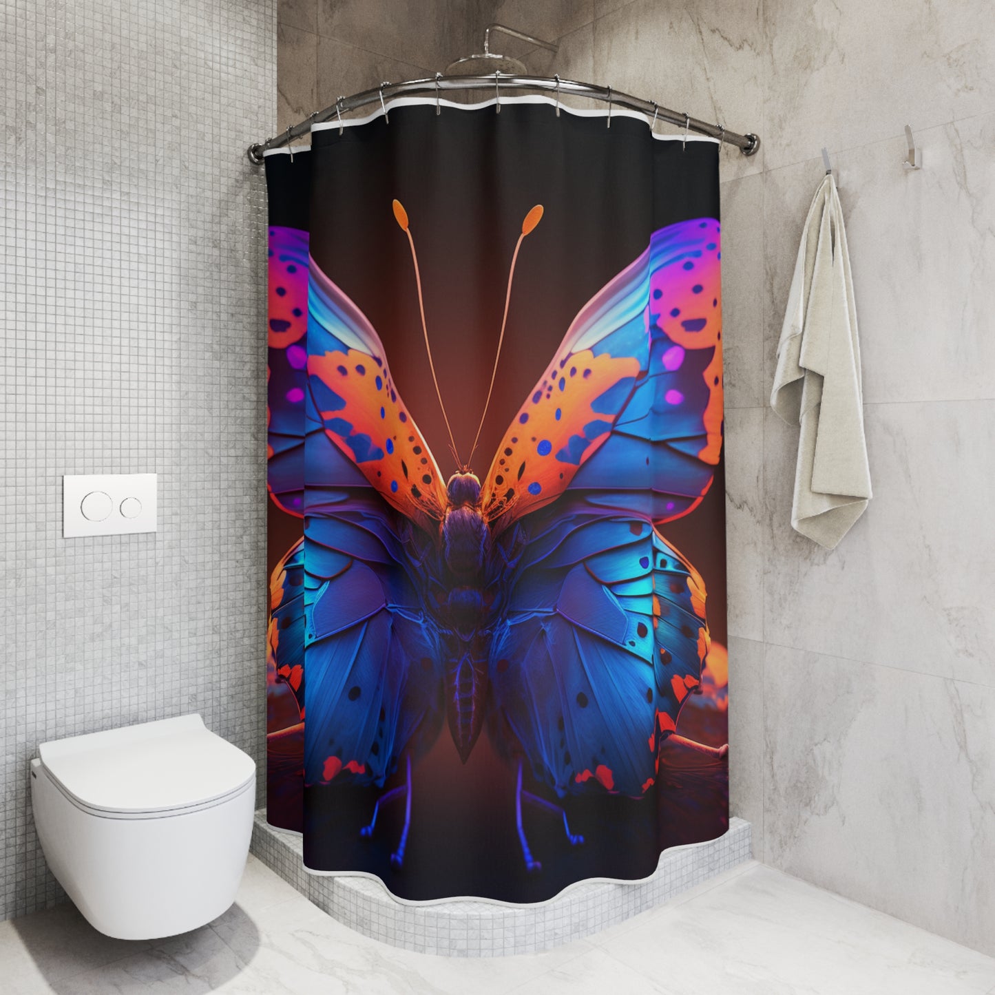 Polyester Shower Curtain Neon Butterfly Macro 3