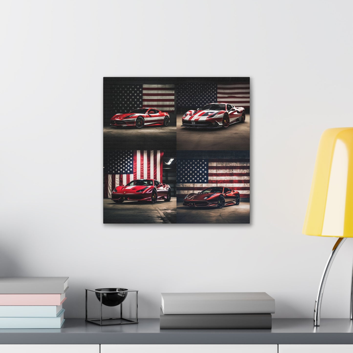 Canvas Gallery Wraps American Flag Background Ferrari 5