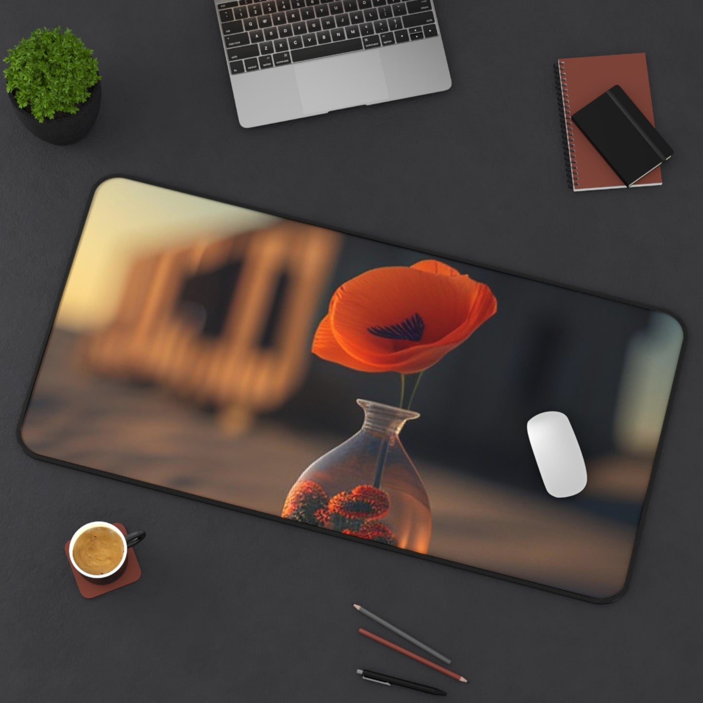 Desk Mat Orange Poppy in a Vase 3