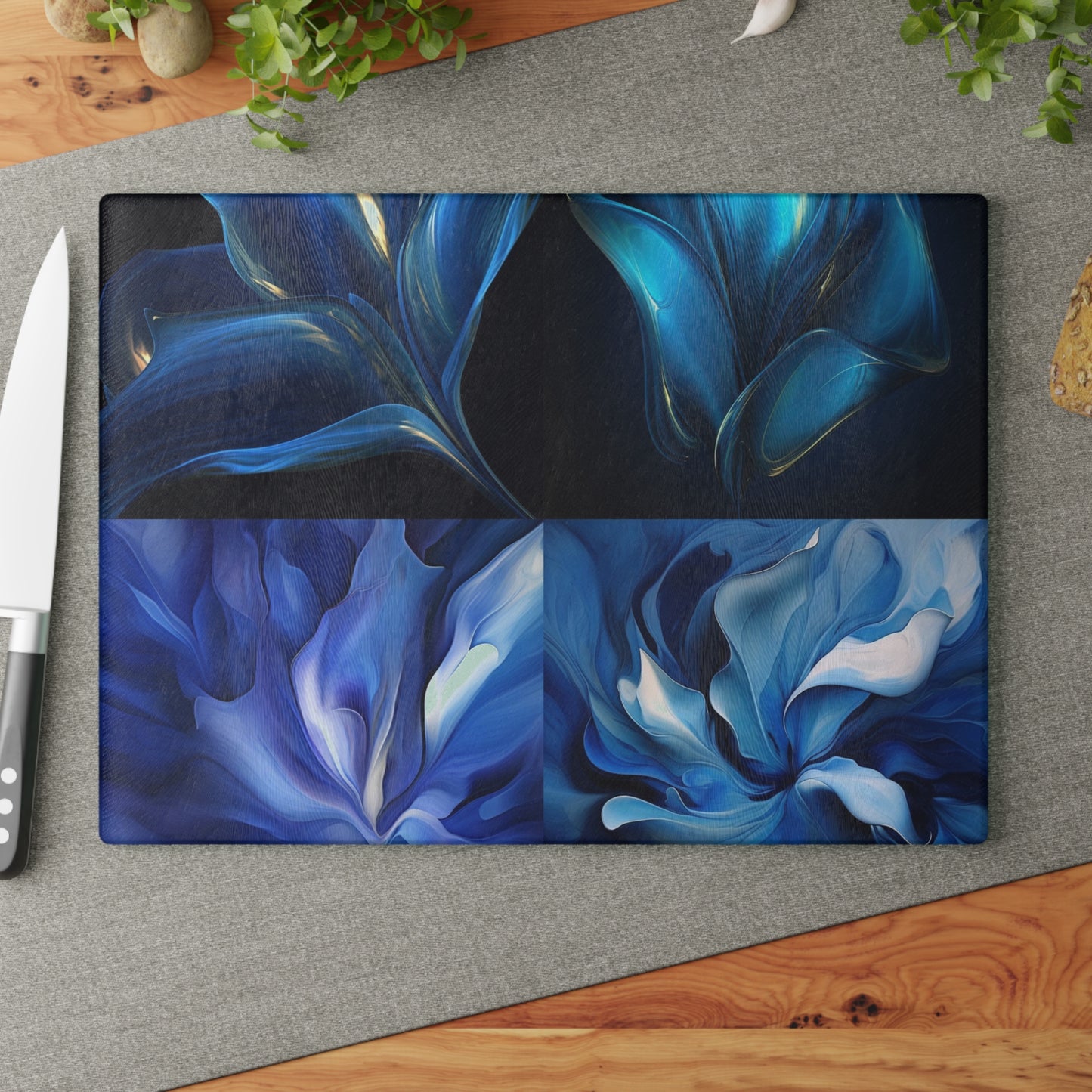 Glass Cutting Board Abstract Blue Tulip 5