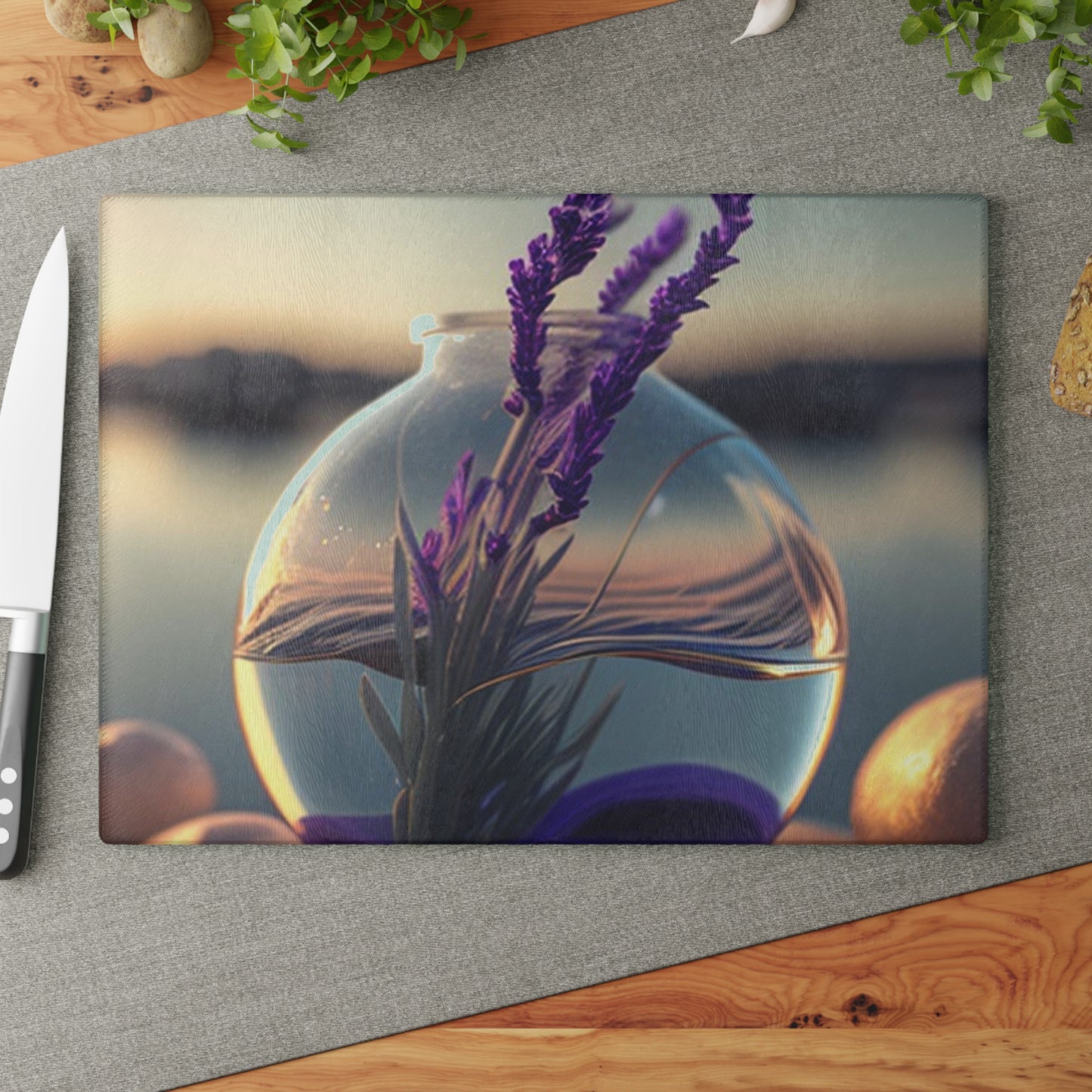 Glass Cutting Board Lavender in a vase 3