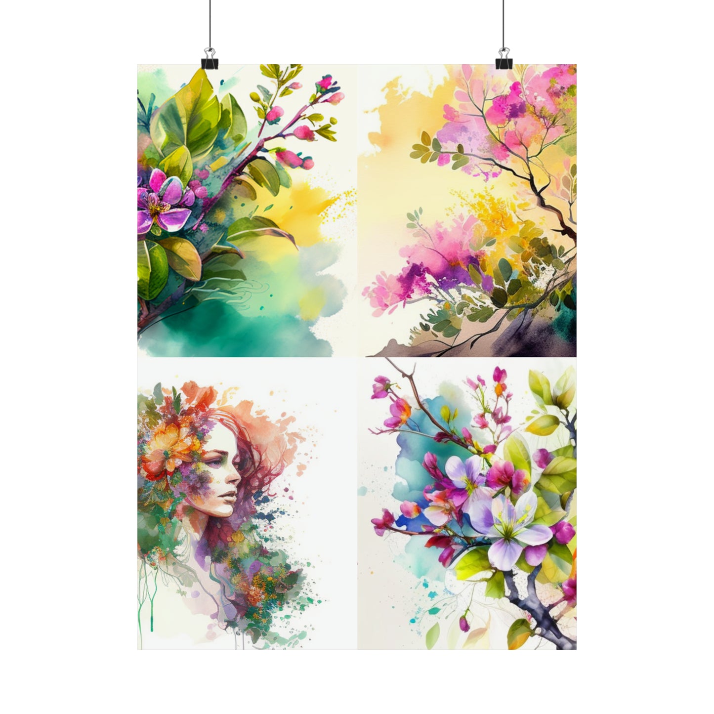 Premium Matte Vertical Posters Mother Nature Bright Spring Colors Realistic Watercolor 5