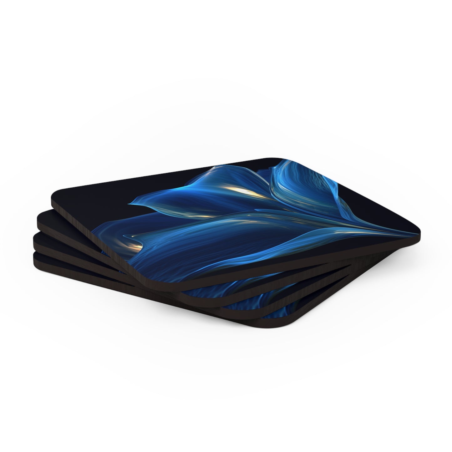 Corkwood Coaster Set Abstract Blue Tulip 1