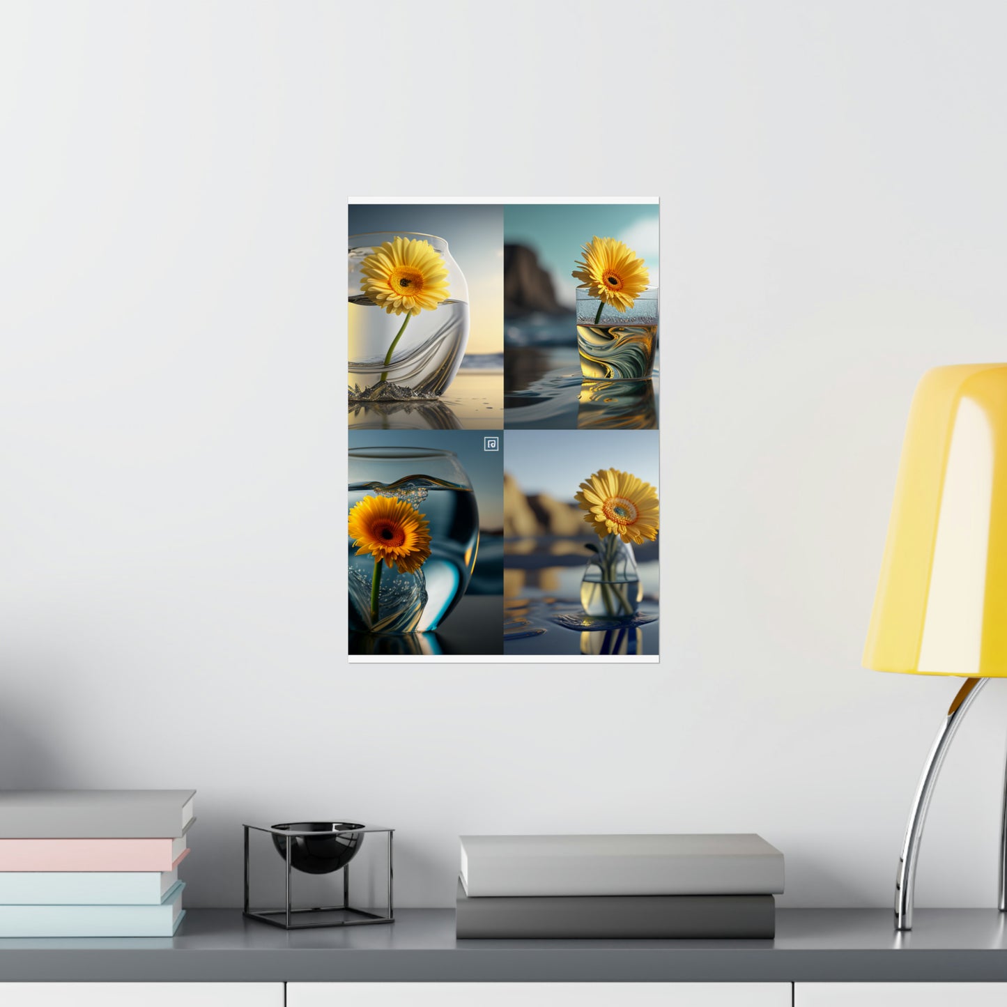 Premium Matte Vertical Posters yello Gerbera glass 5