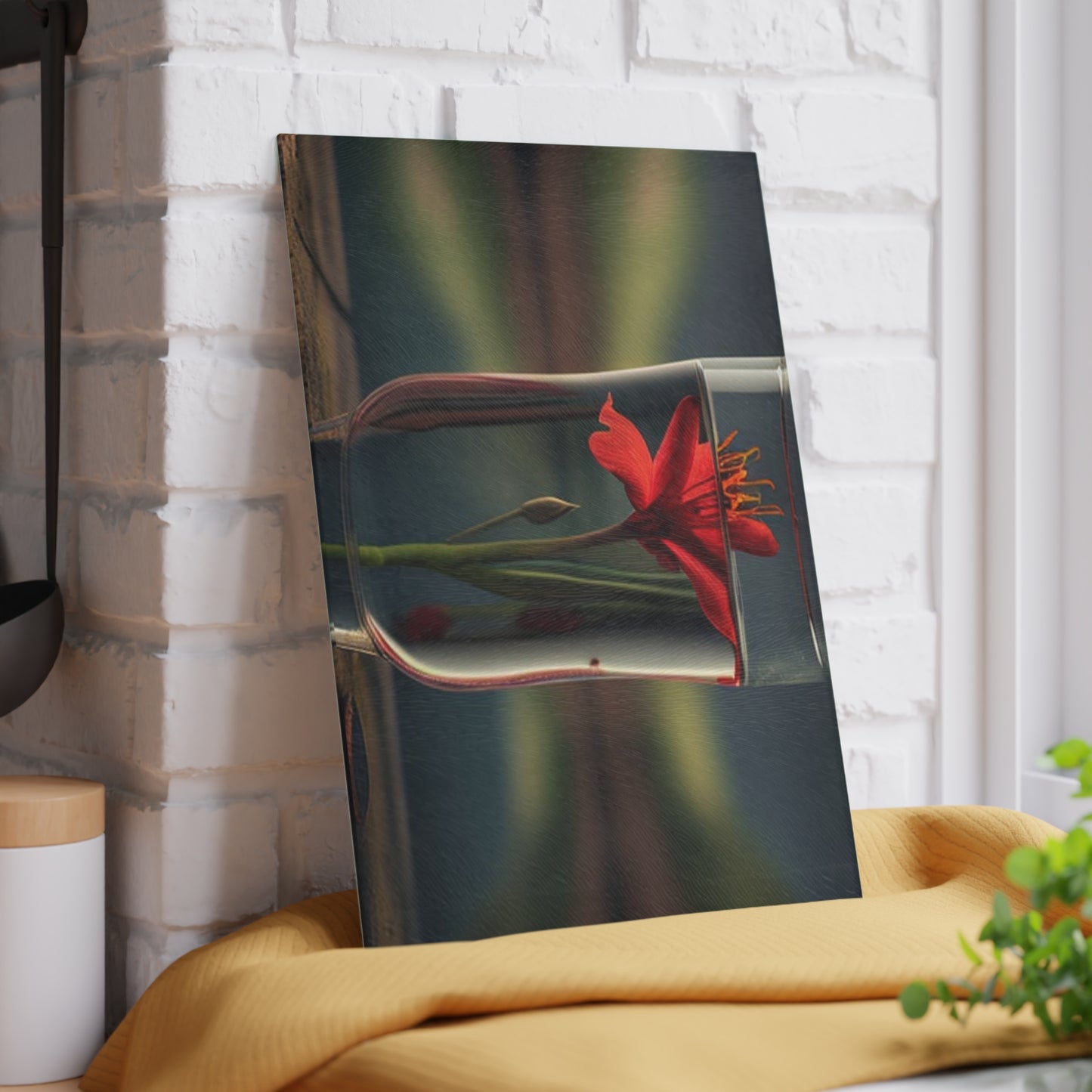 Glass Cutting Board Red Lily in a Glass vase 1