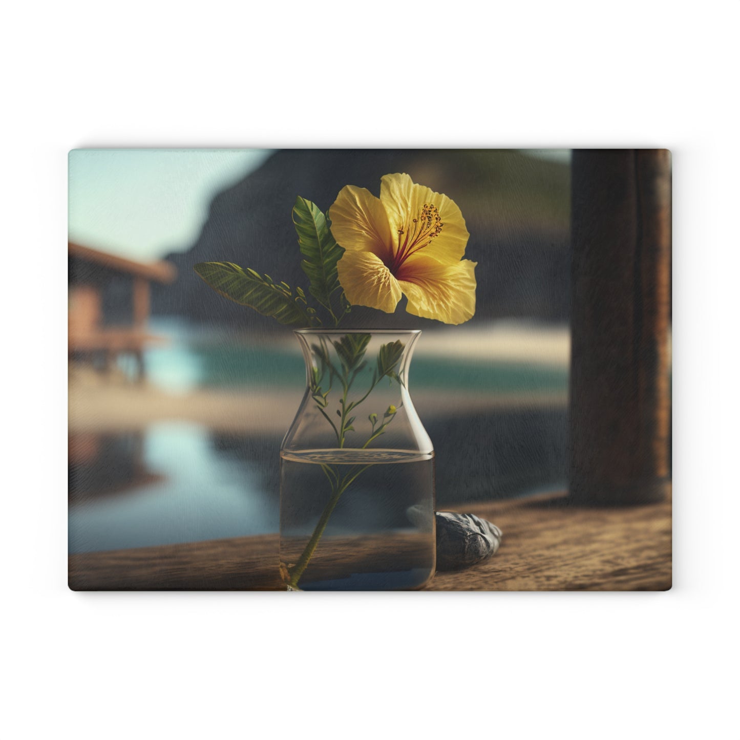 Glass Cutting Board Yellow Hibiscus Wood 4