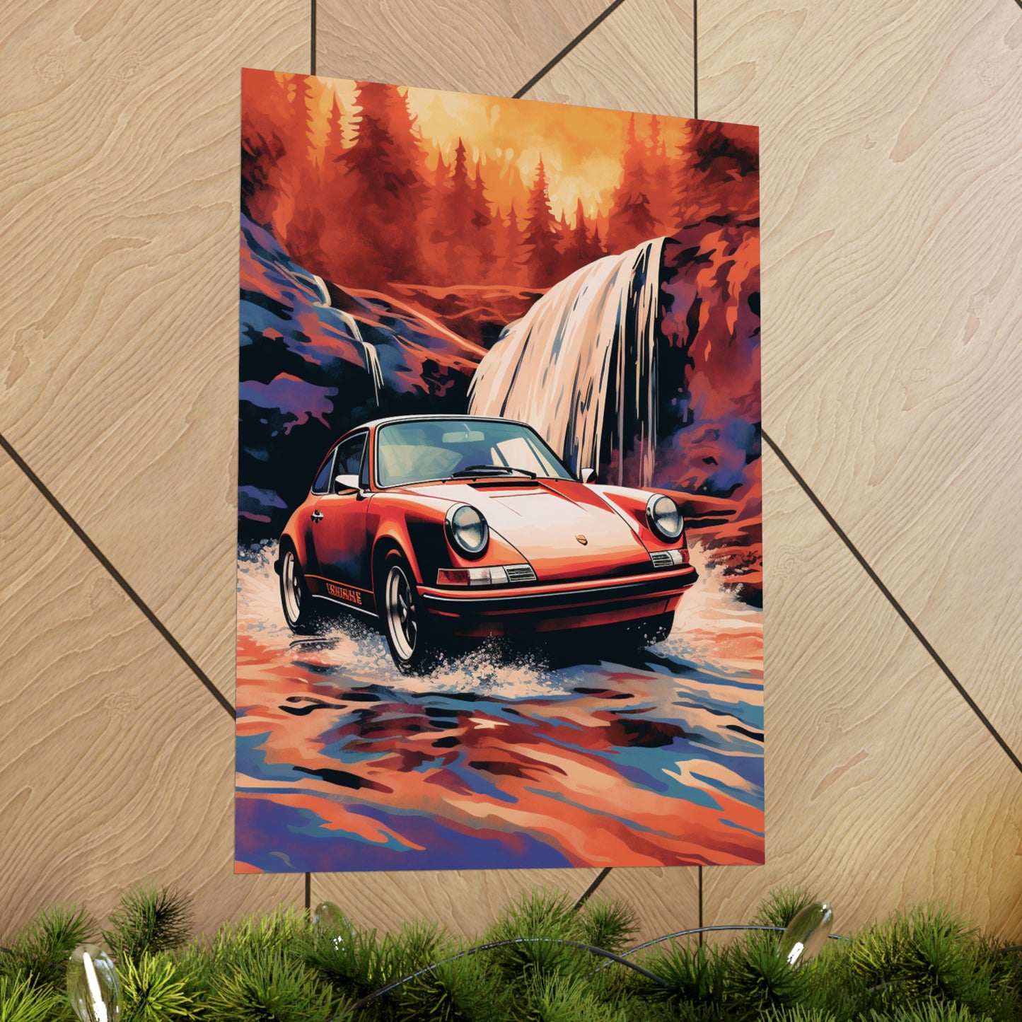 Premium Matte Vertical Posters American Flag Porsche Abstract 4