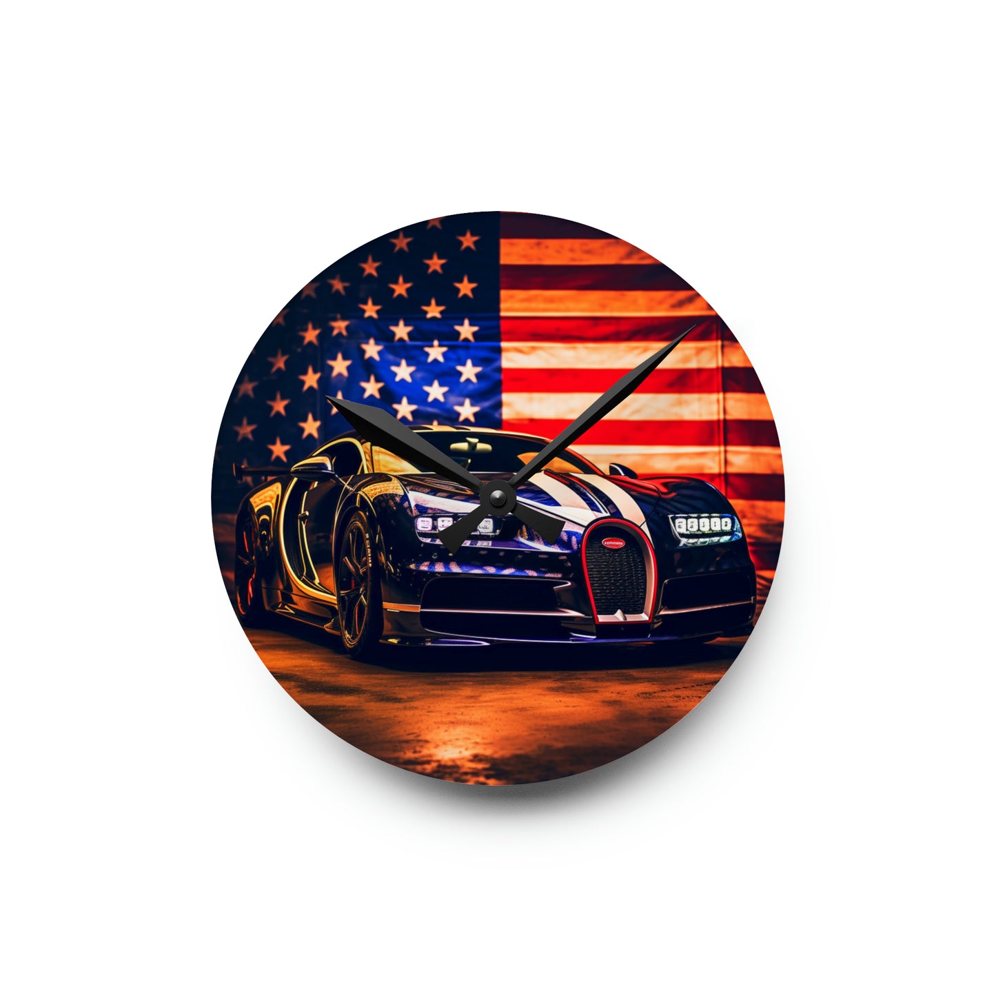 Acrylic Wall Clock Macro Bugatti American Flag 4