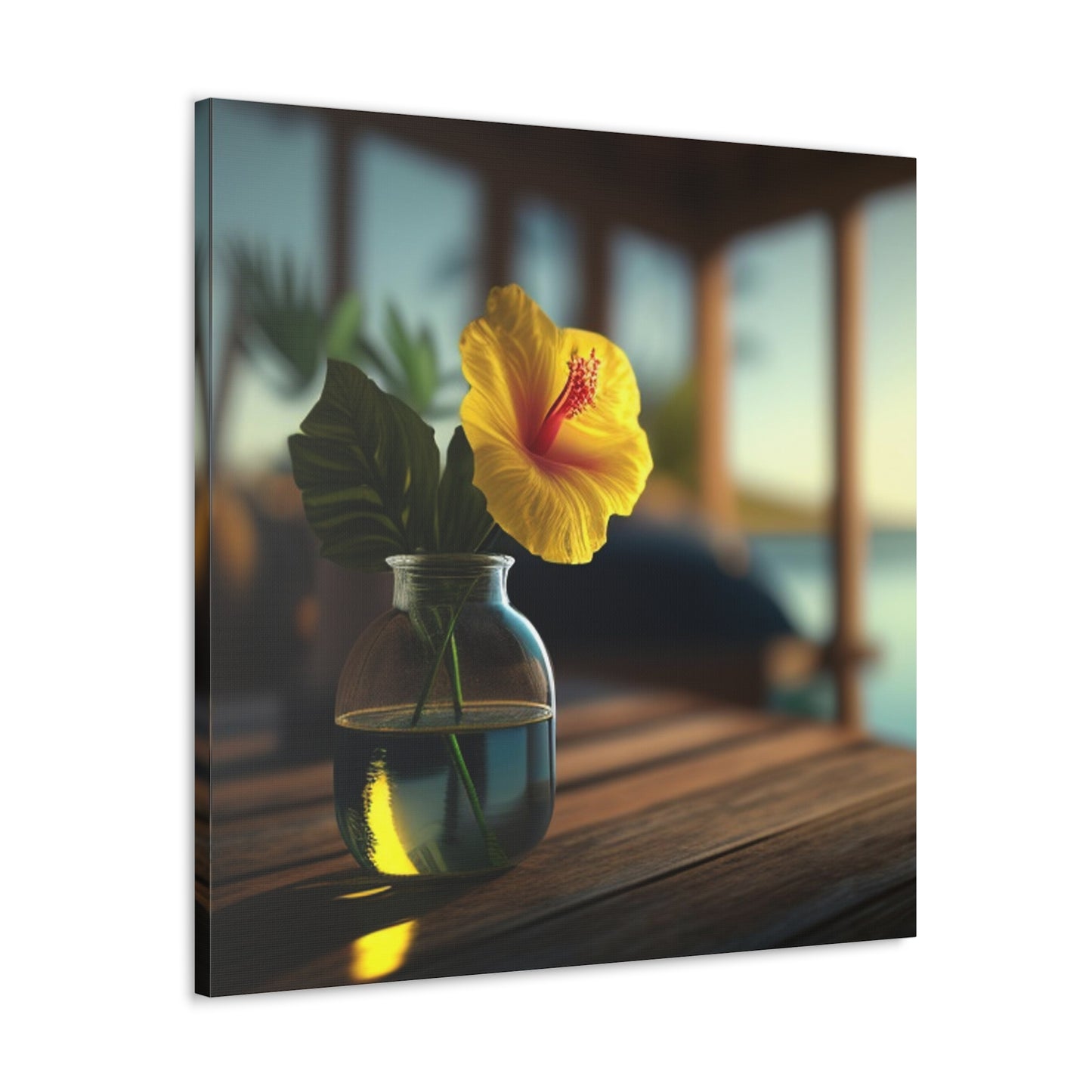 Canvas Gallery Wraps Yellow Hibiscus Wood 2