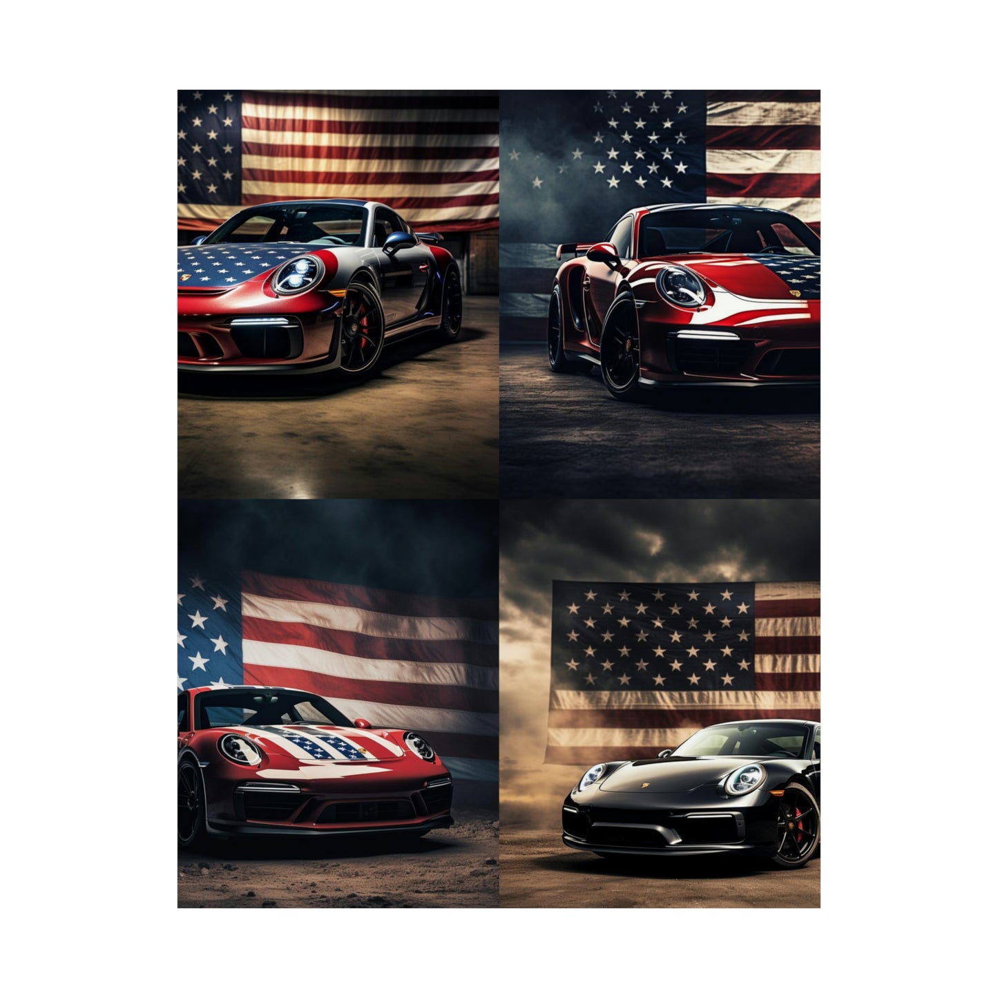 Premium Matte Vertical Posters American Flag Background Porsche 5