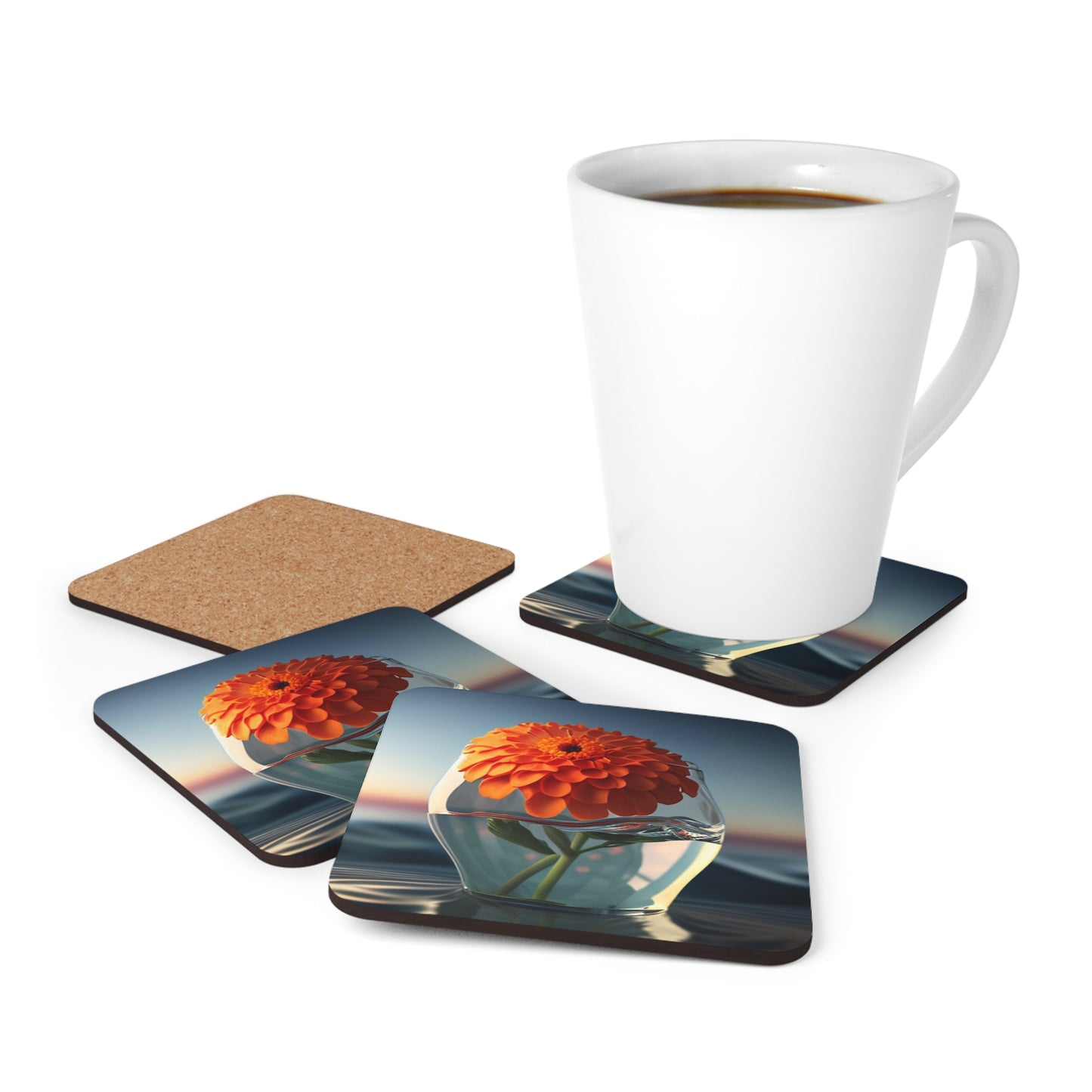 Corkwood Coaster Set Orange Zinnia 4