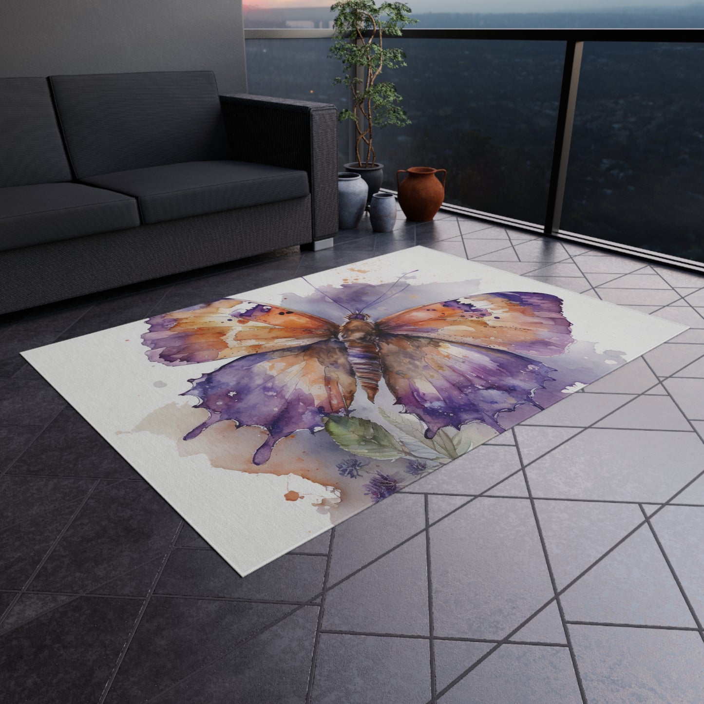 Outdoor Rug  MerlinRose Watercolor Butterfly 1