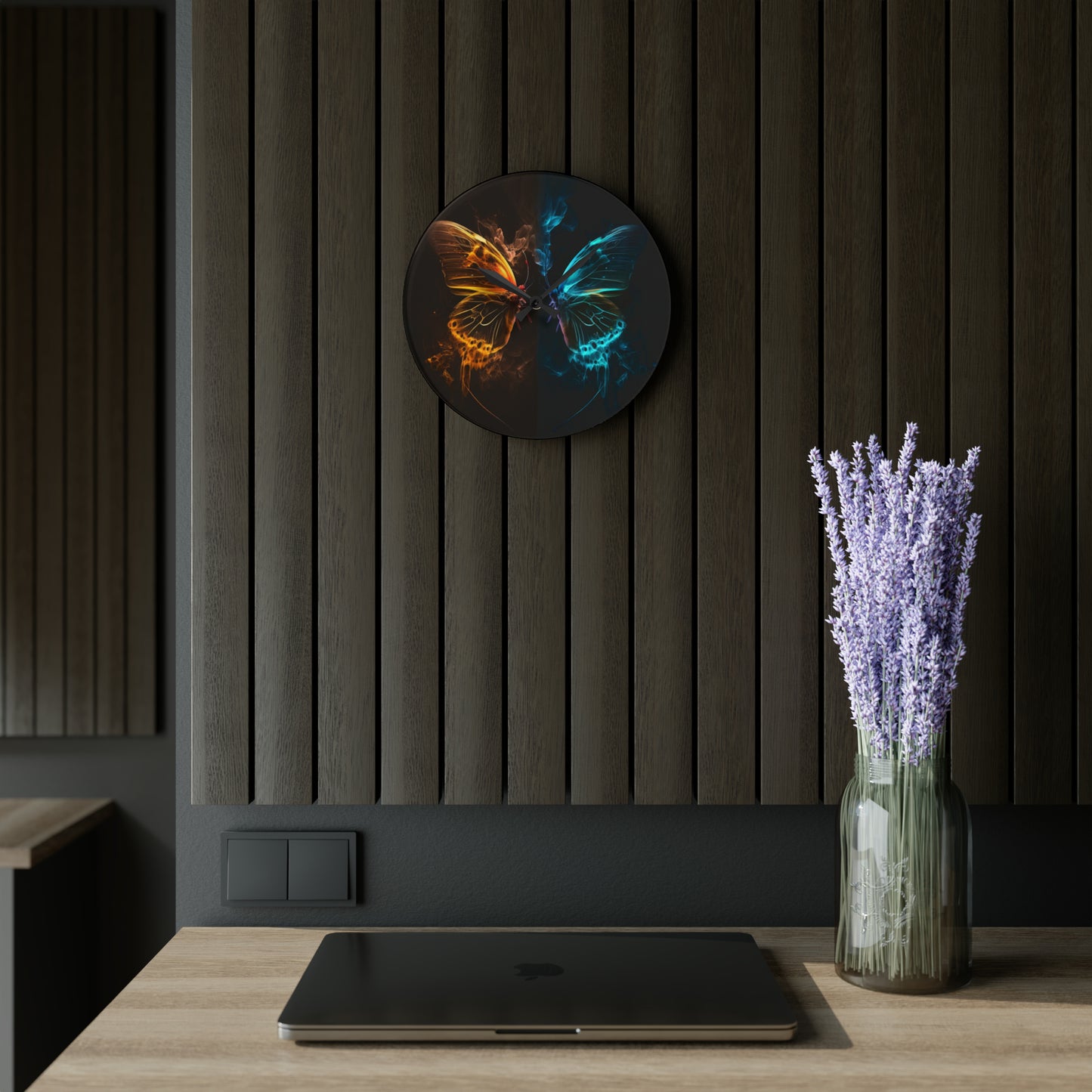 Acrylic Wall Clock Kiss Neon Butterfly 8