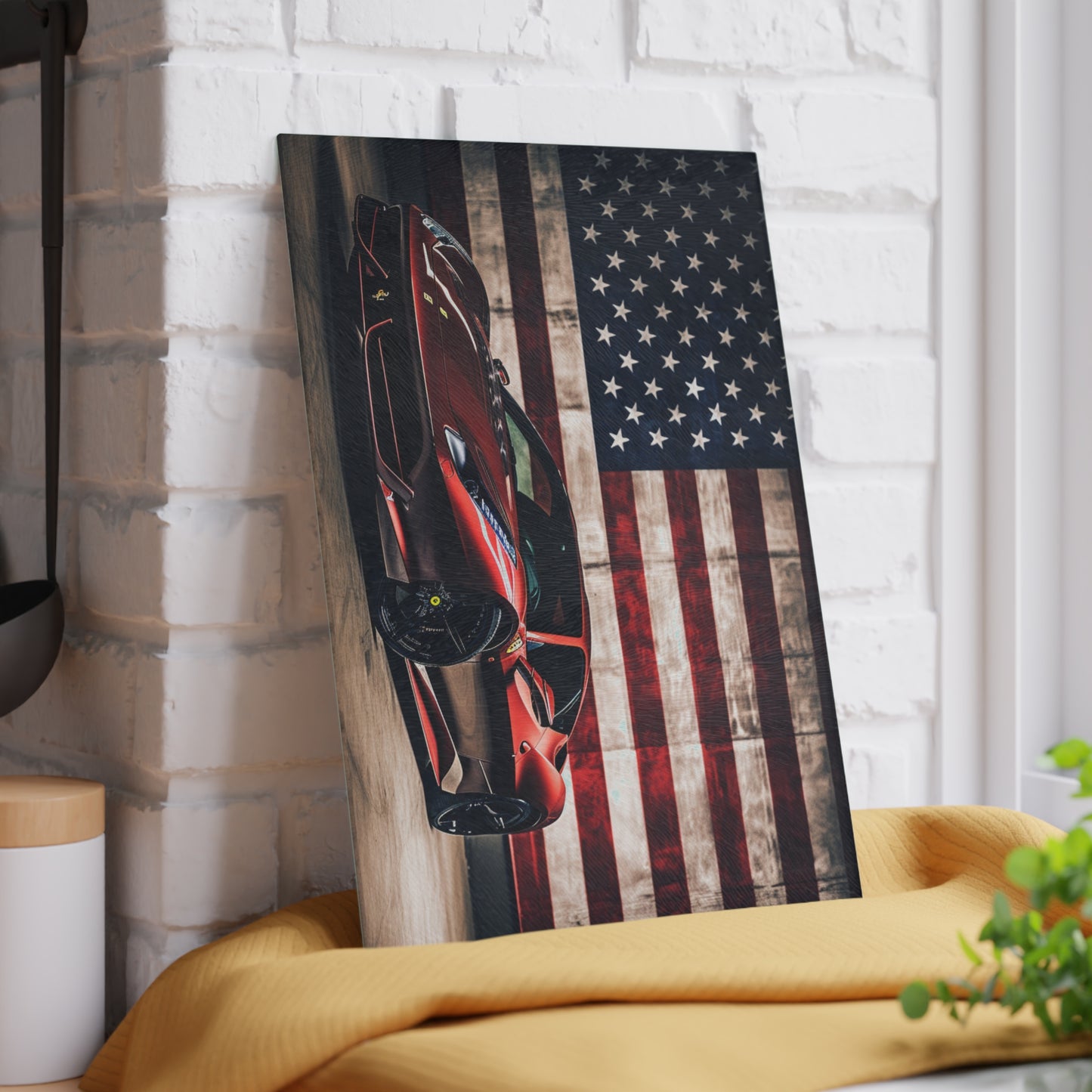 Glass Cutting Board American Flag Background Ferrari 4