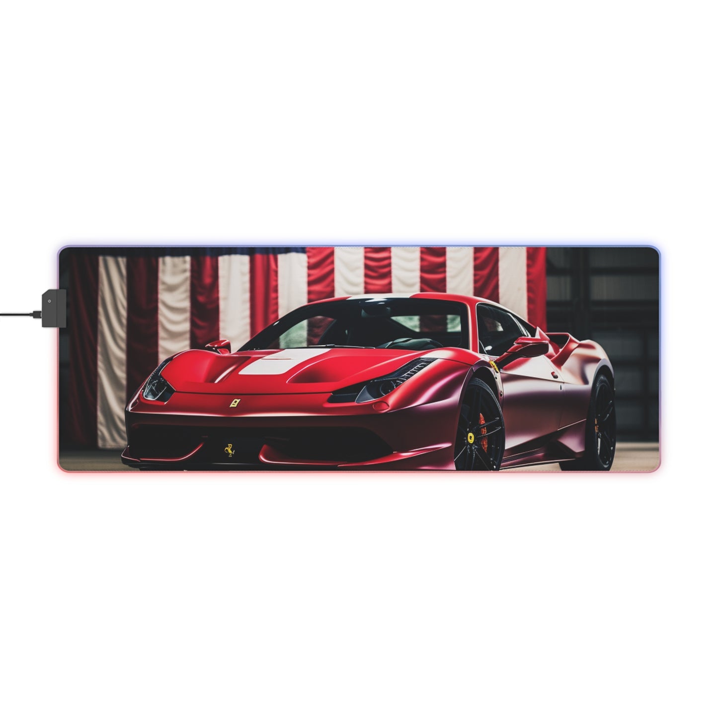 LED Gaming Mouse Pad American Flag Background Ferrari 3