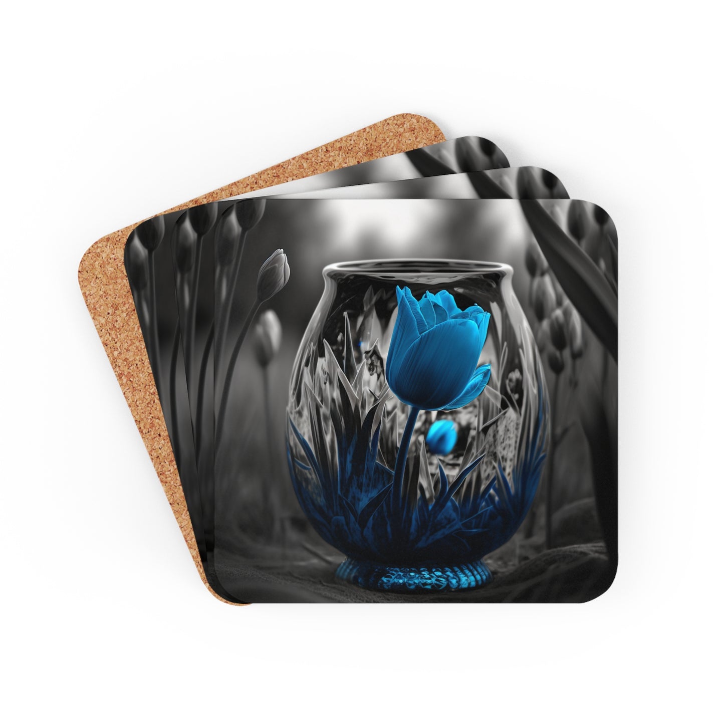 Corkwood Coaster Set Tulip Blue 6