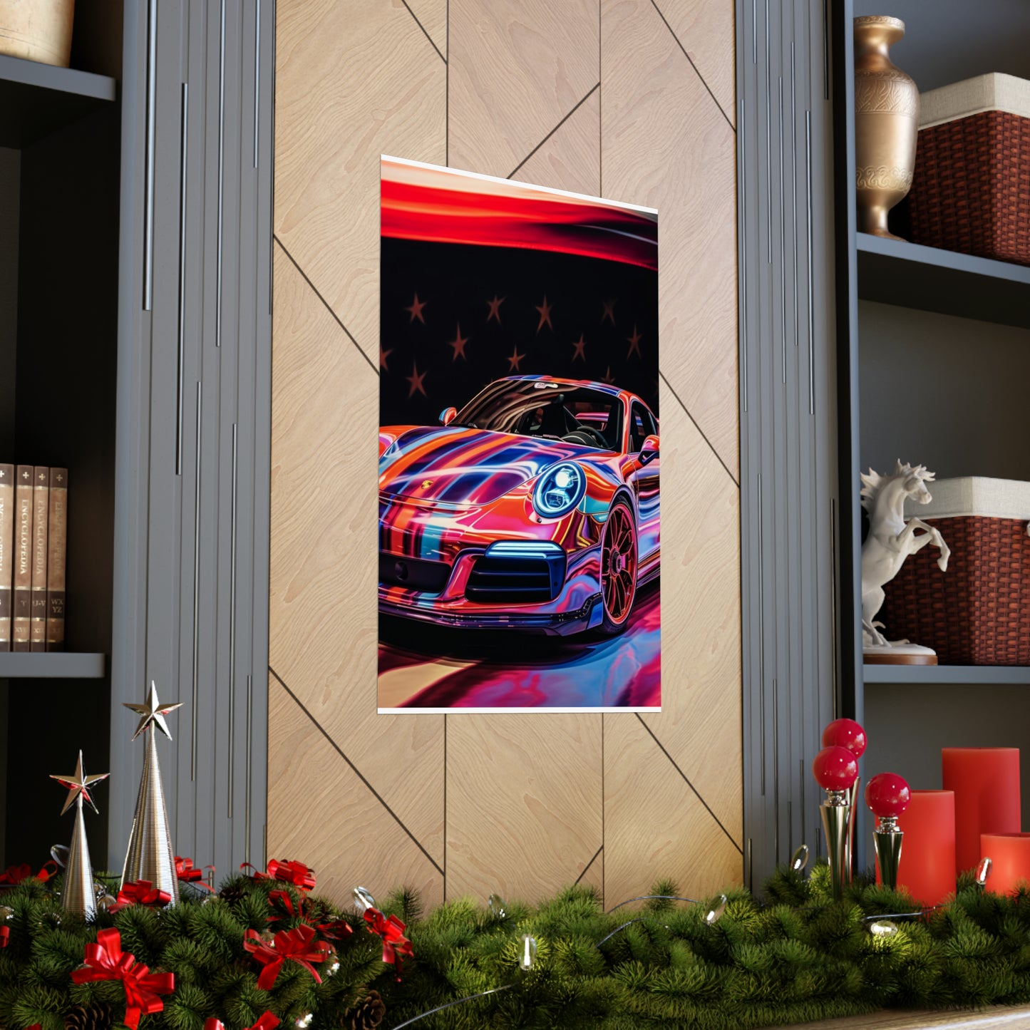 Premium Matte Vertical Posters American Flag Colored Porsche 2