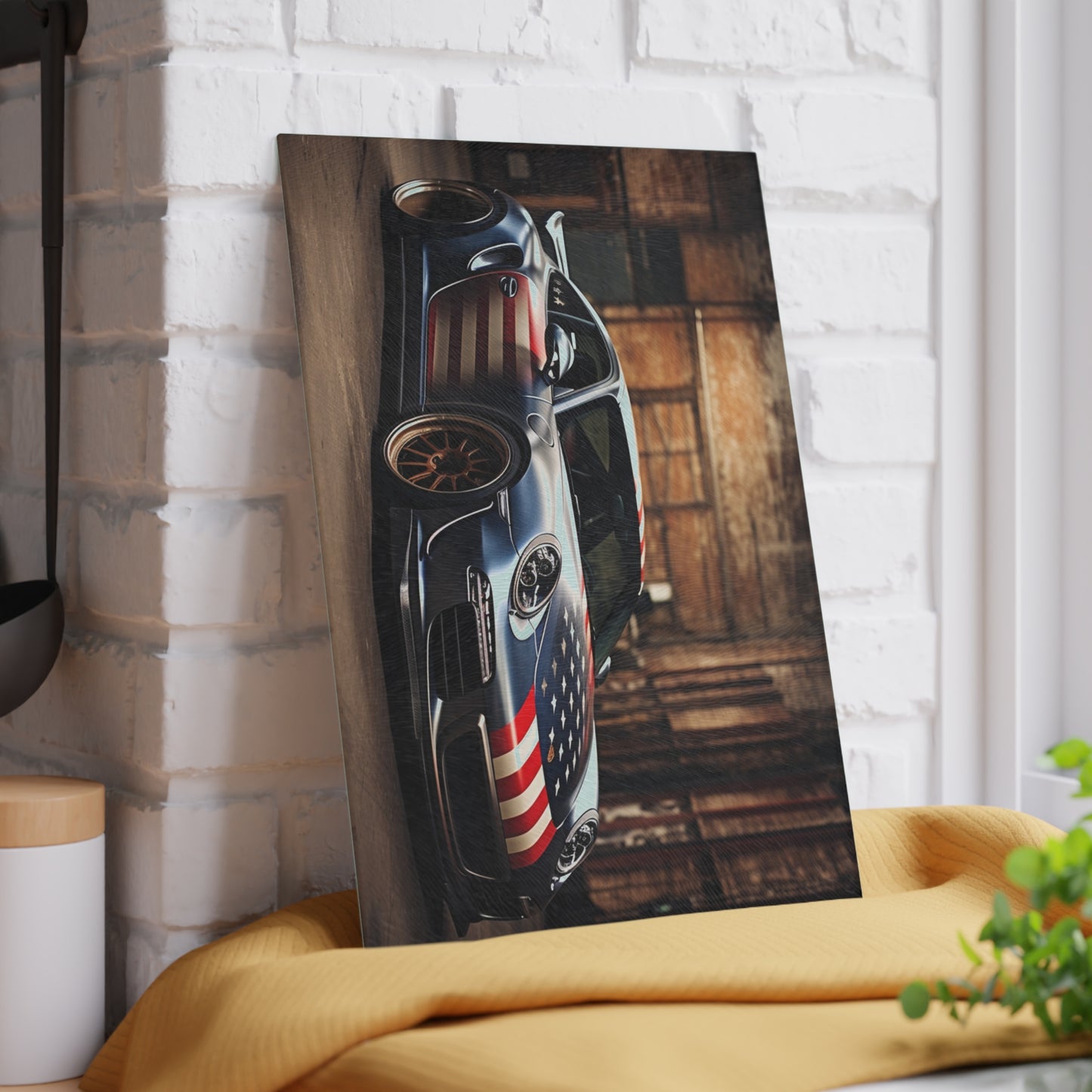 Glass Cutting Board American Flag Porsche 1