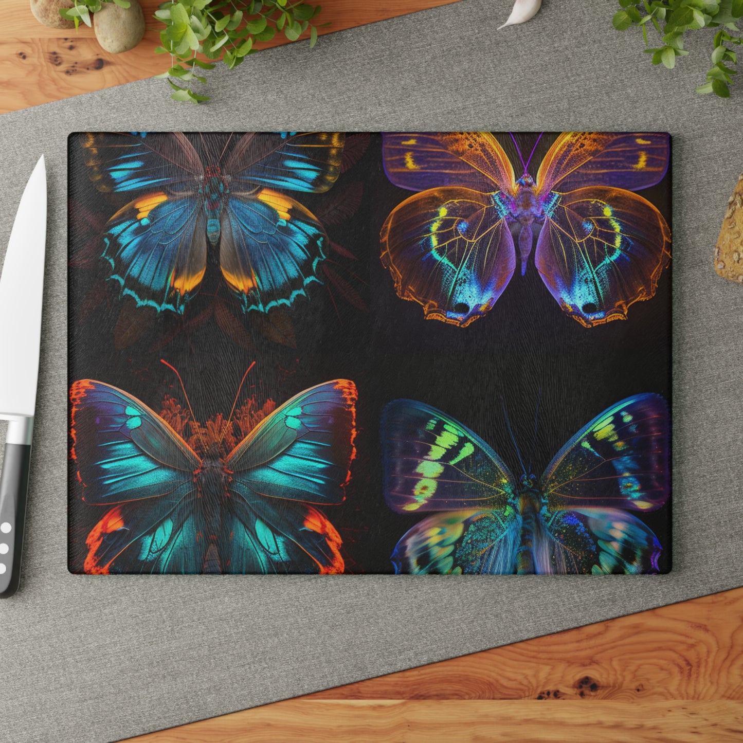 Glass Cutting Board Neon Butterfly Flair 5