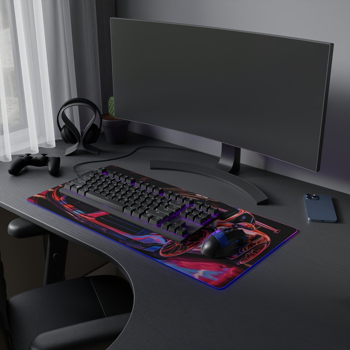 LED Gaming Mouse Pad Macro American Flag Porsche 4